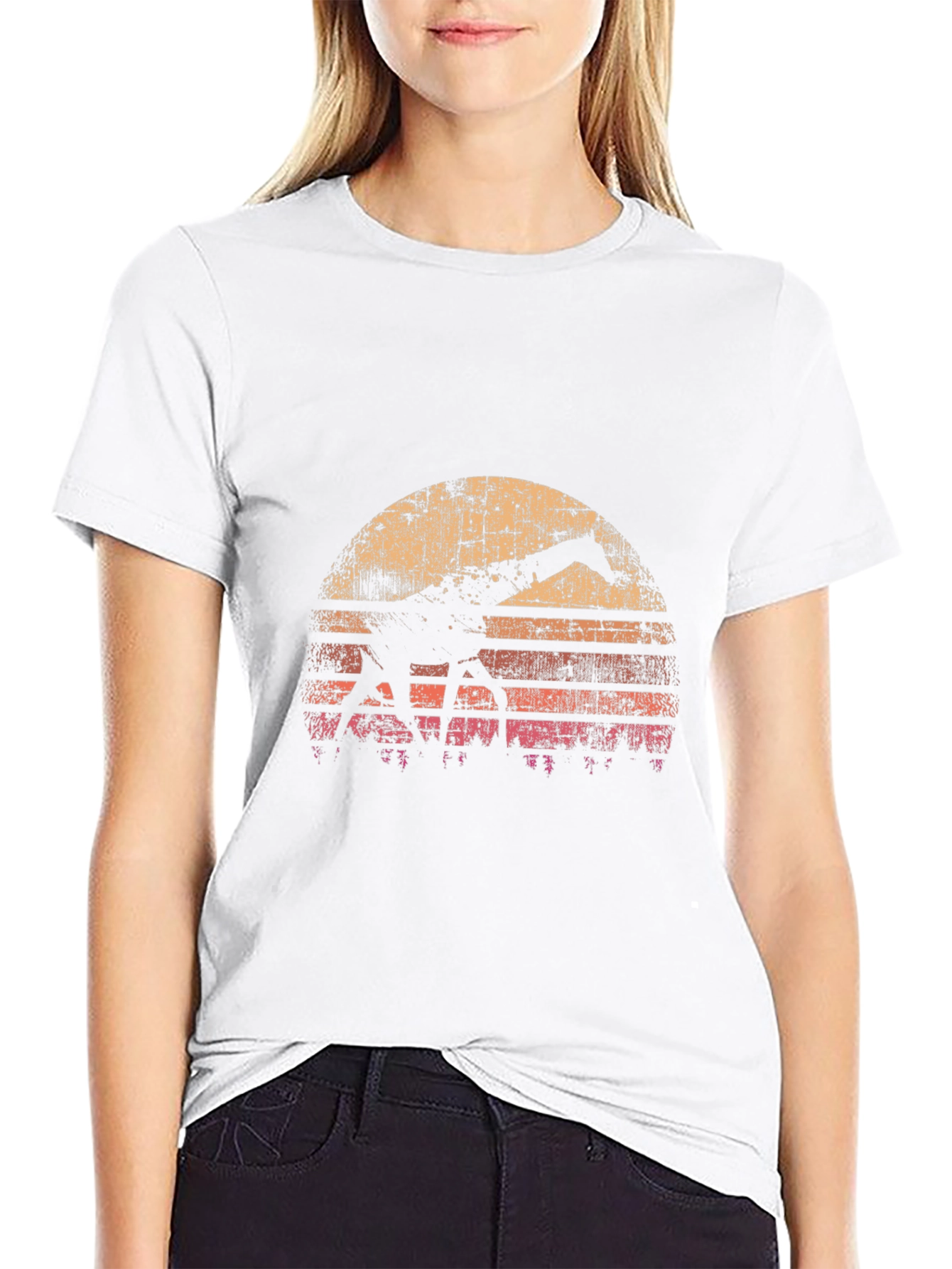 Retro Giraffe Sunset Black T-Shirt