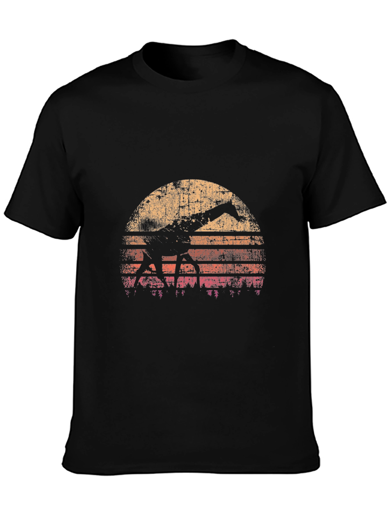 Retro Giraffe Sunset Black T-Shirt