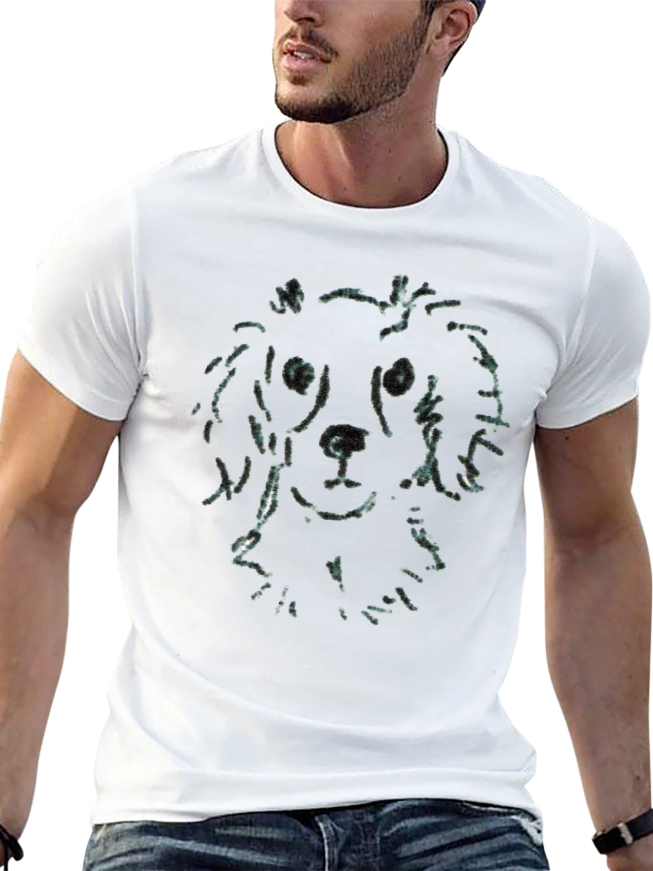 Dog Sketch Tee - Soft Black Cotton T-Shirt