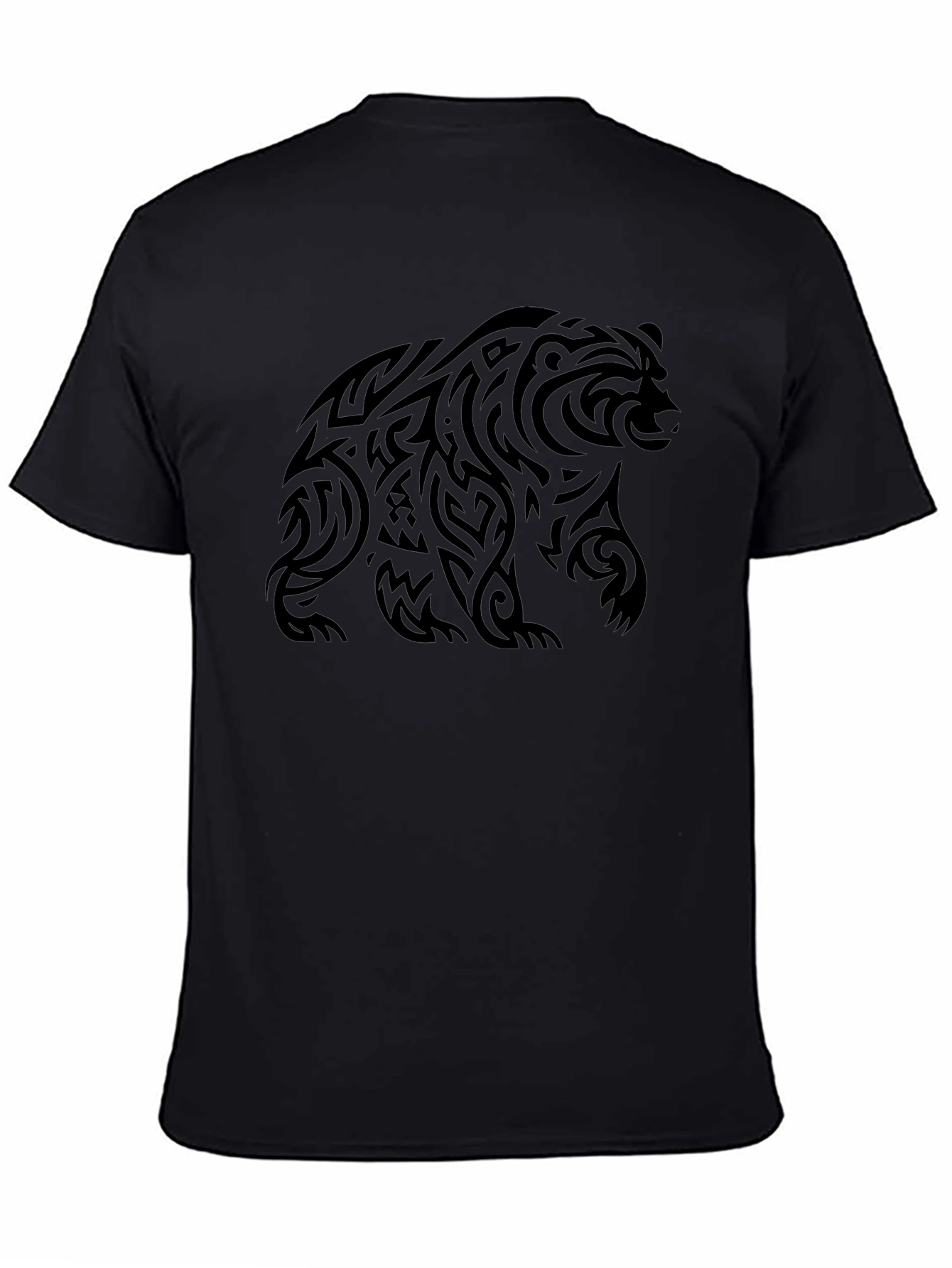 Tribal Bear Graphic Tee - Black Cotton Casual Shirt