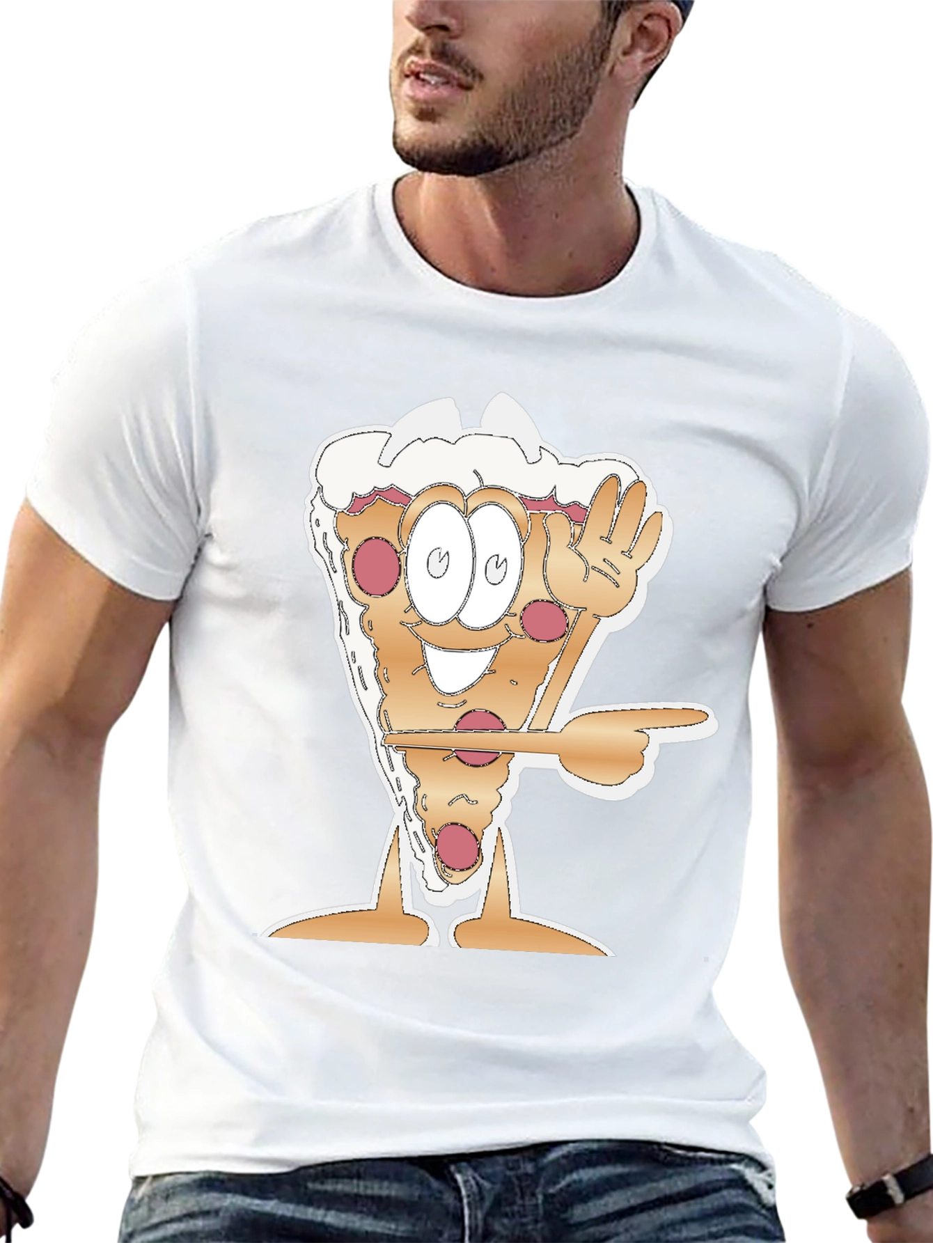 Cartoon Pizza Slice Graphic Tee - Fun Foodie Shirt