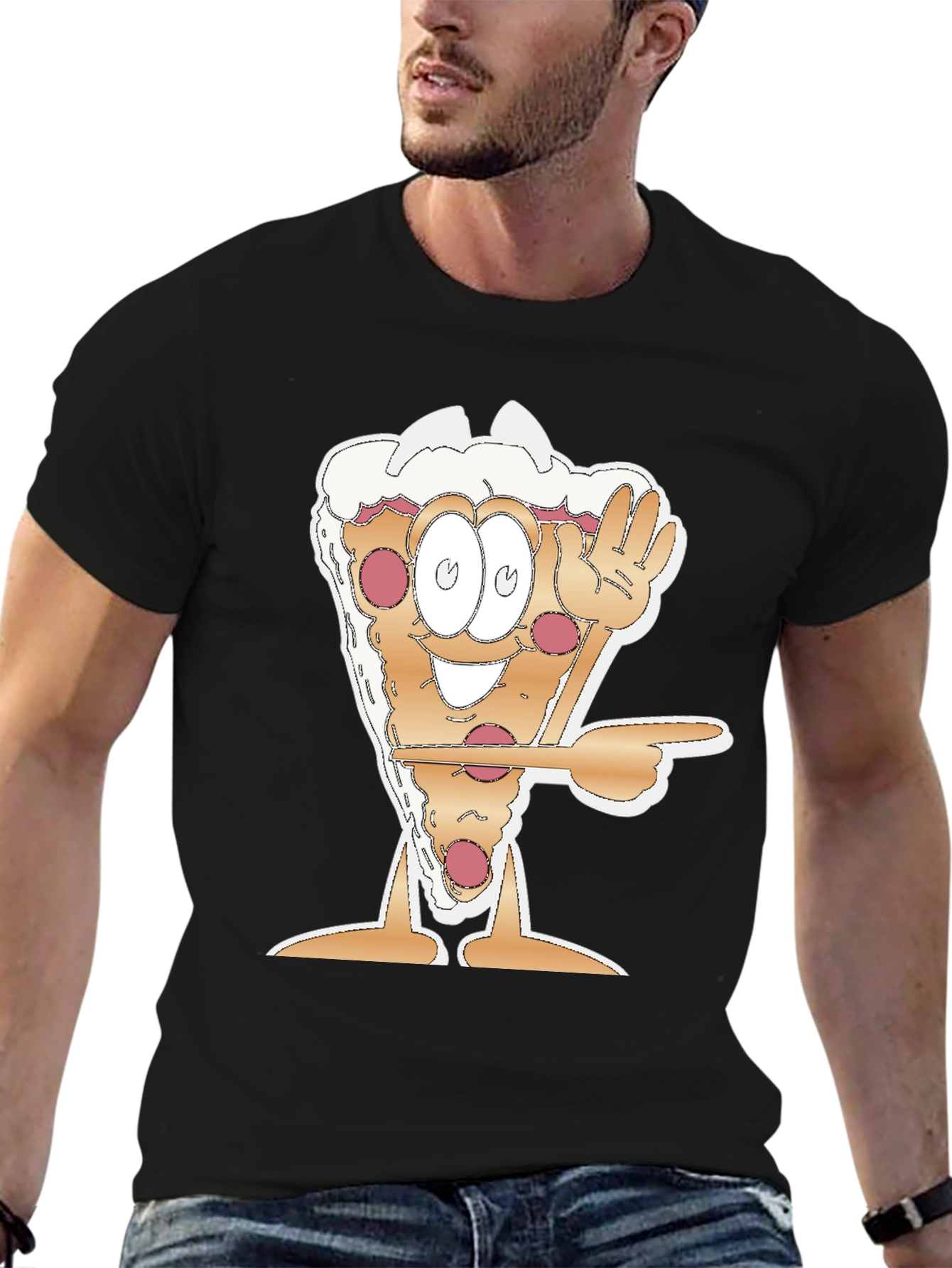 Cartoon Pizza Slice Graphic Tee - Fun Foodie Shirt