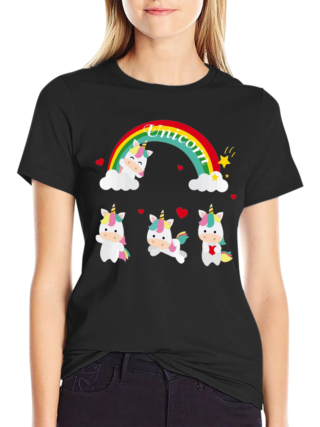 Unicorn Rainbow Graphic Tee - Black