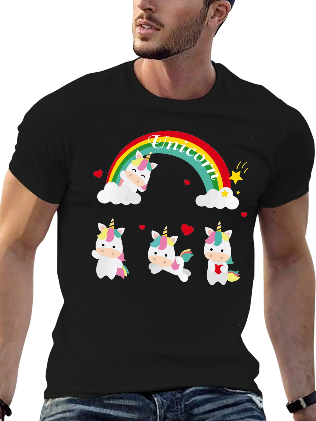 Unicorn Rainbow Graphic Tee - Black