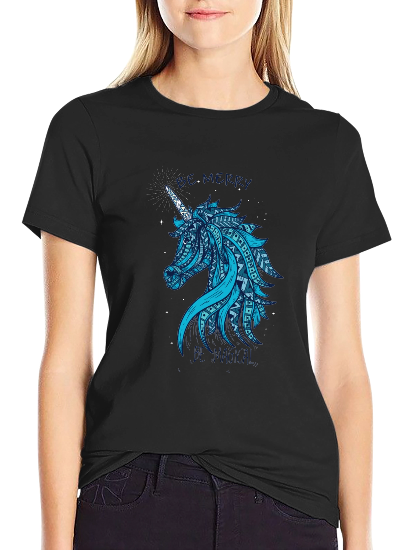 Magical Unicorn Graphic Tee - Black