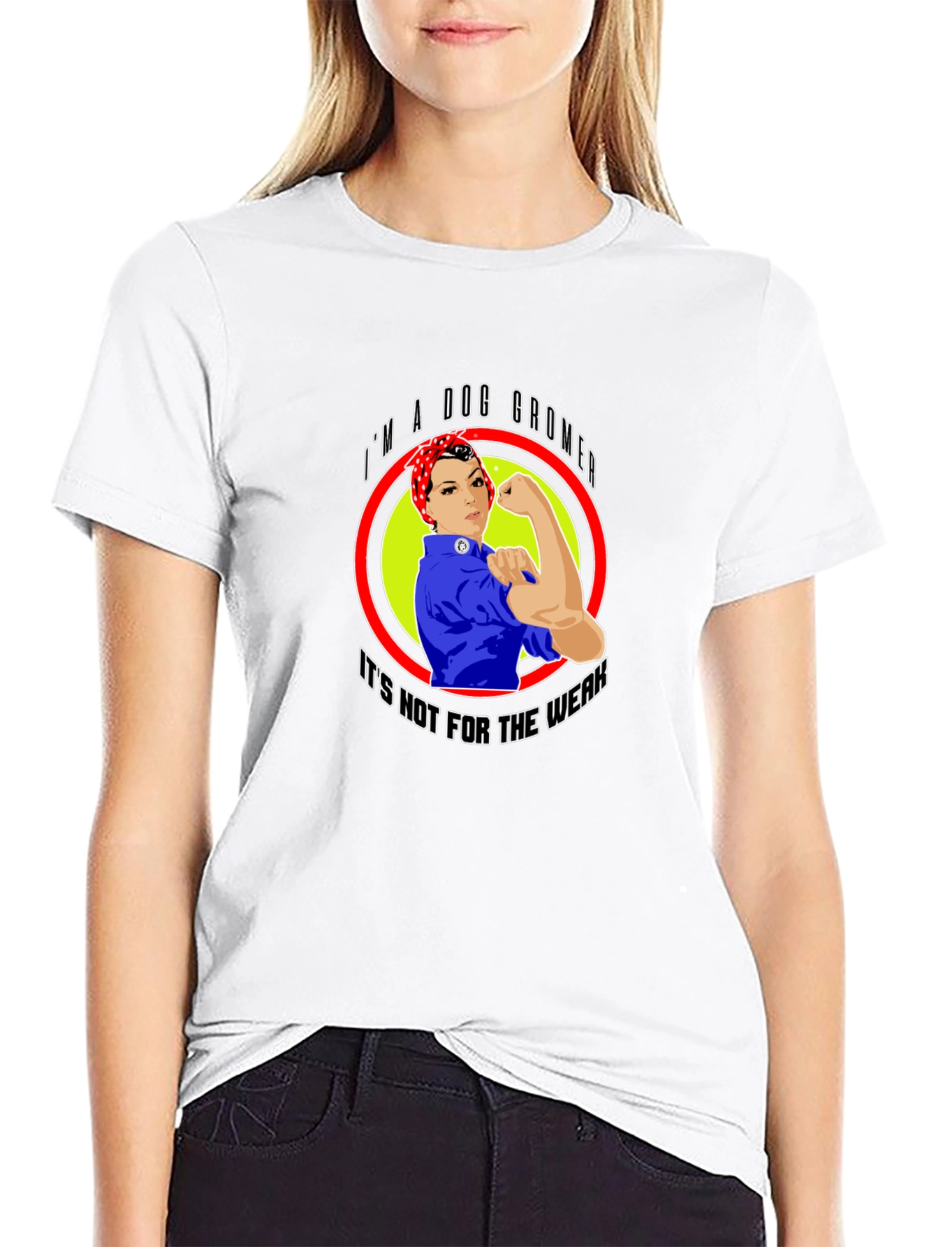 Dog Groomer Rosie the Riveter Style T-Shirt