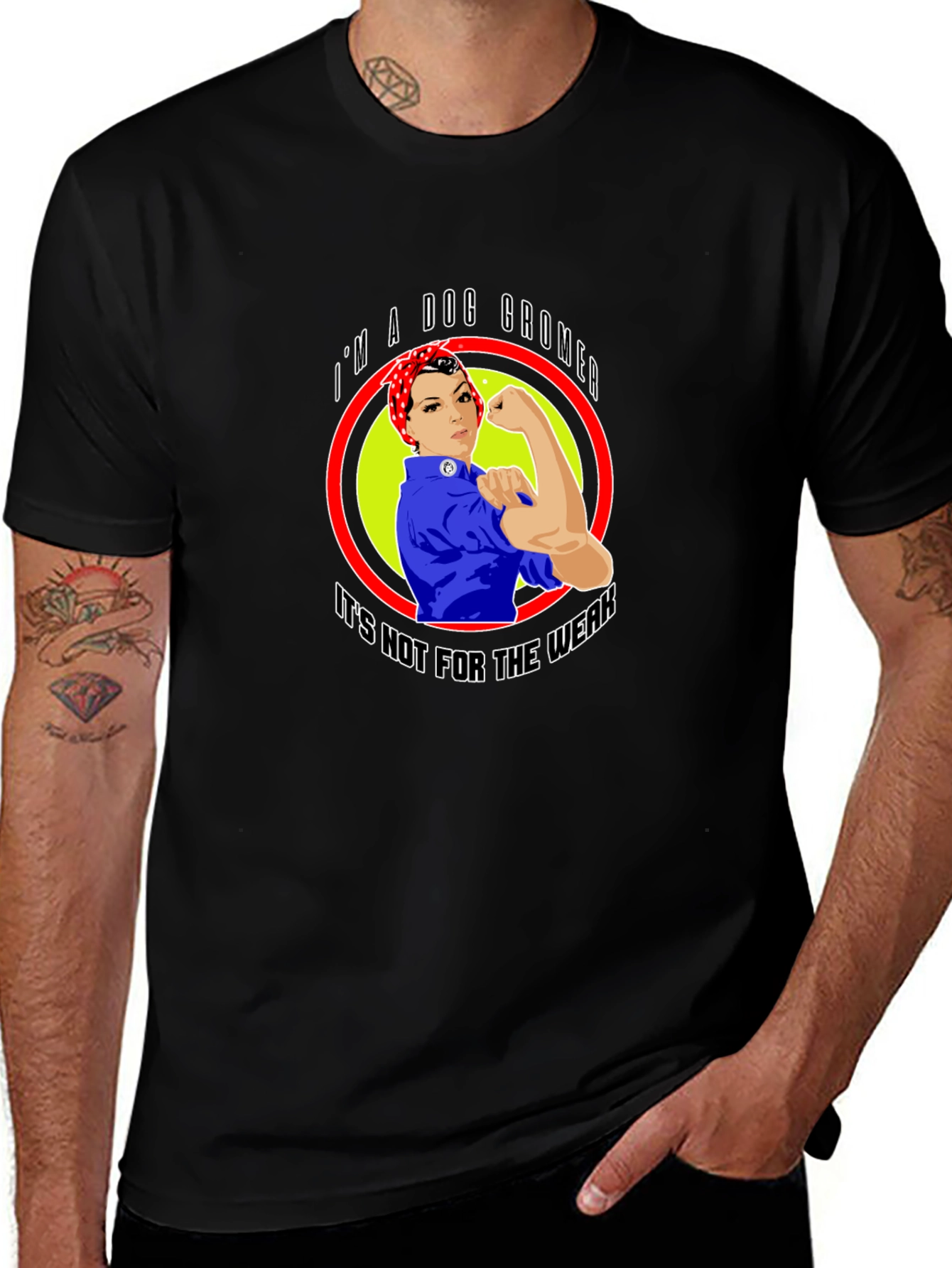 Dog Groomer Rosie the Riveter Style T-Shirt