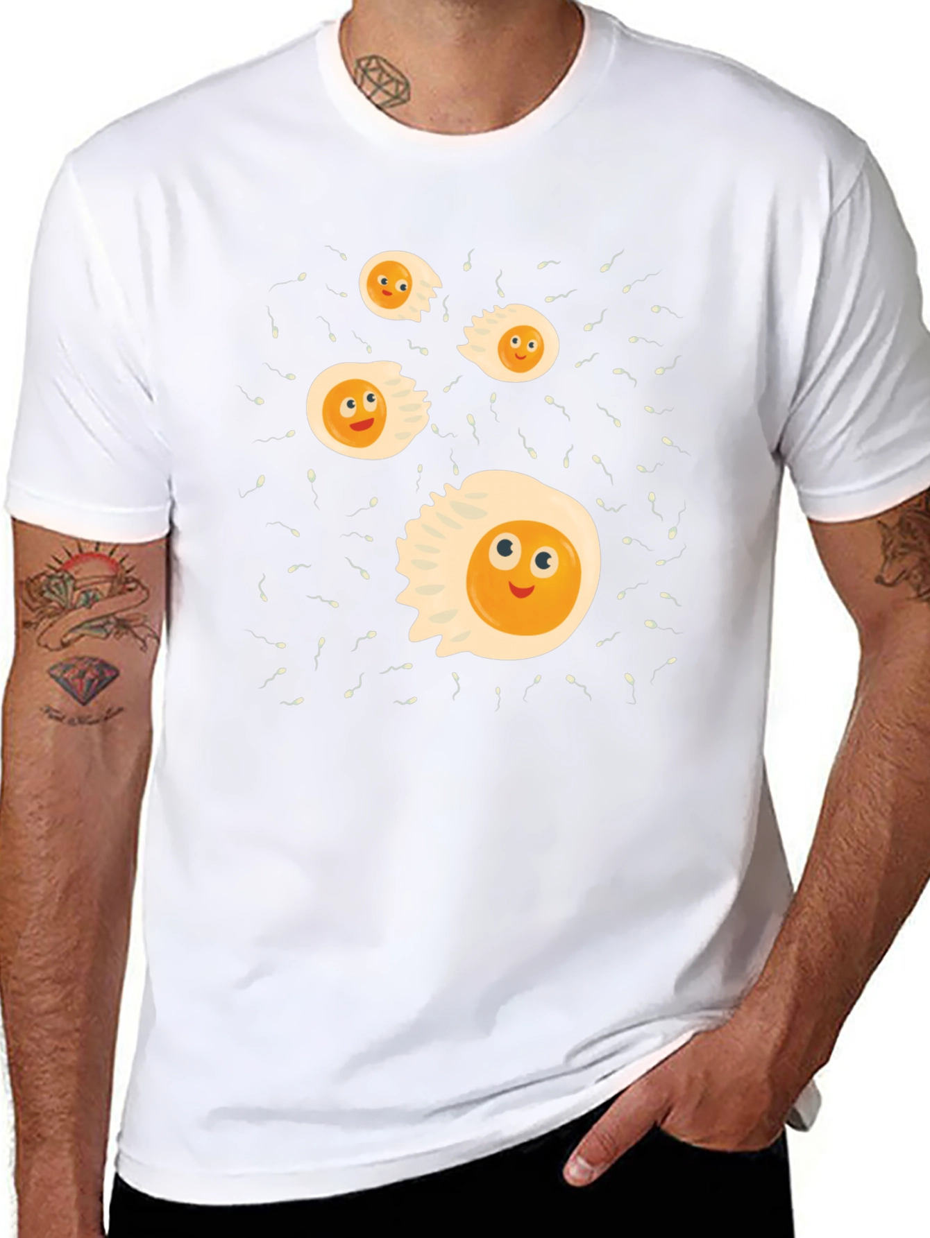 Funny Egg Cartoon Graphic Black T-Shirt