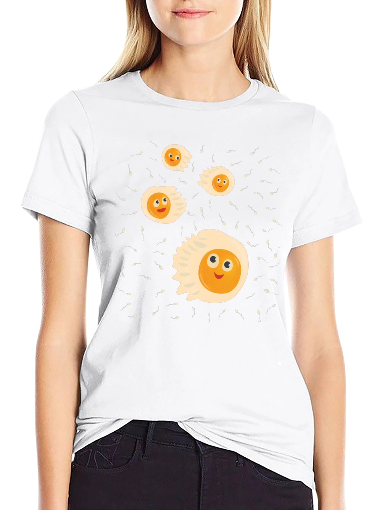 Funny Egg Cartoon Graphic Black T-Shirt