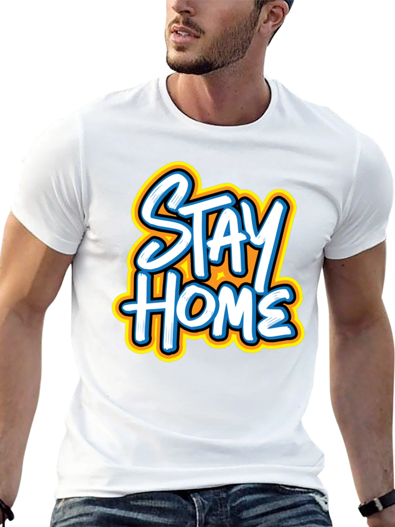 Stay Home Graphic Tee - Black Casual Comfort