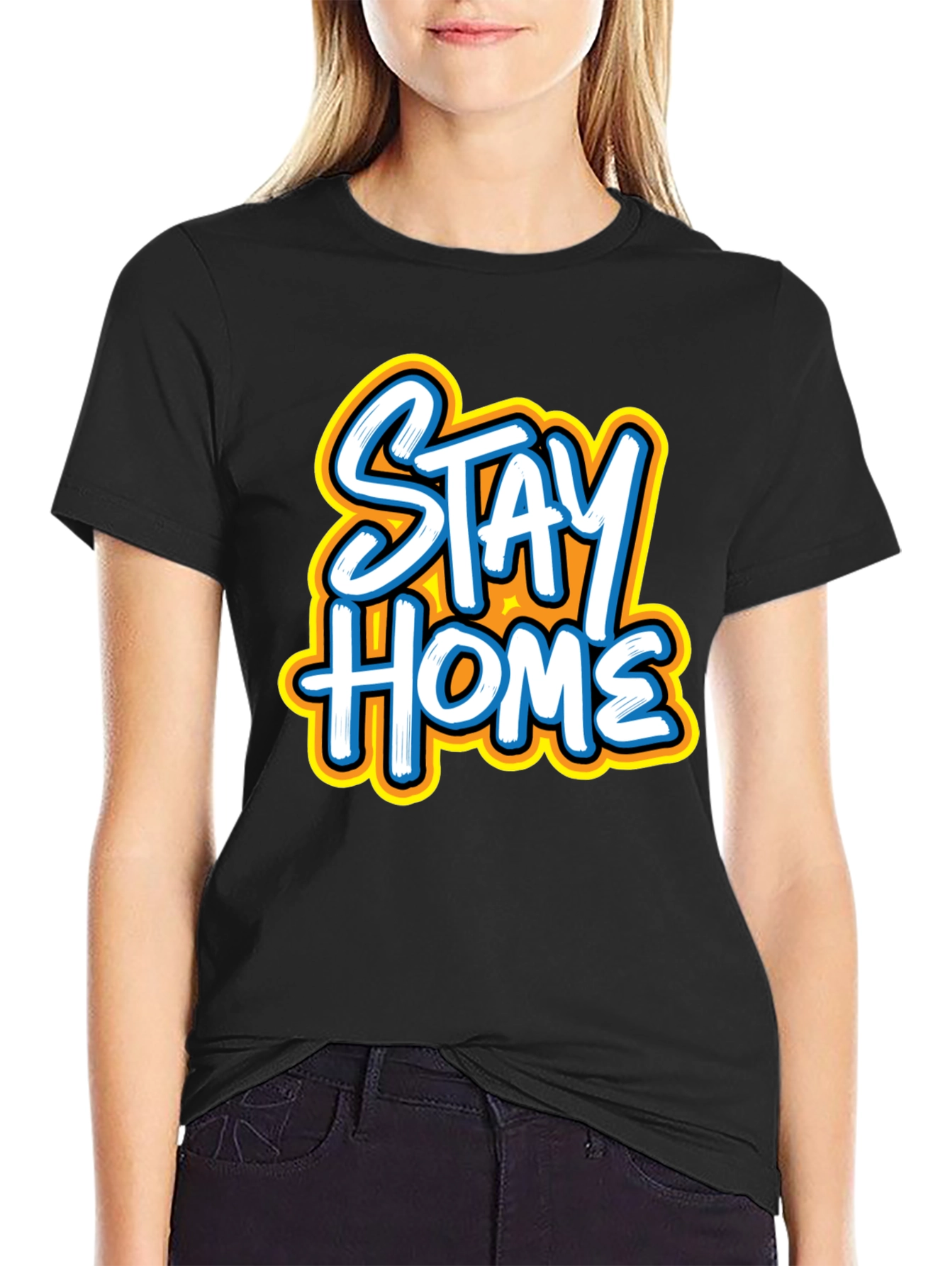 Stay Home Graphic Tee - Black Casual Comfort