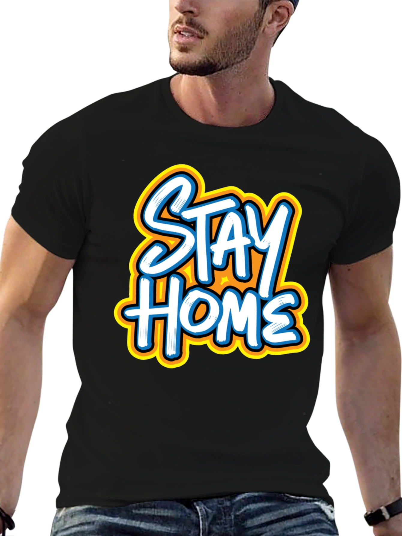 Stay Home Graphic Tee - Black Casual Comfort