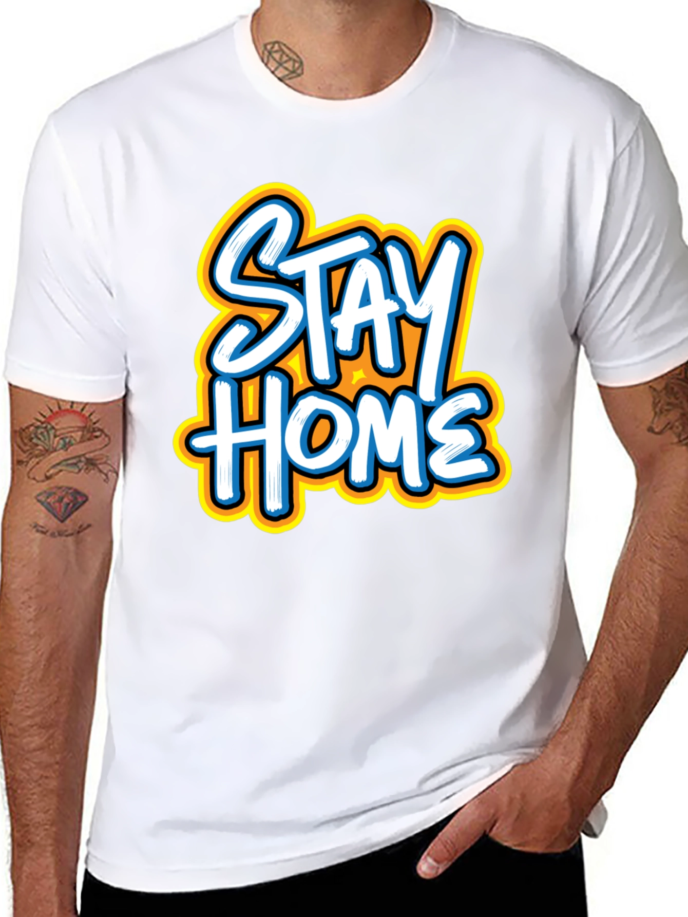 Stay Home Graphic Tee - Black Casual Comfort