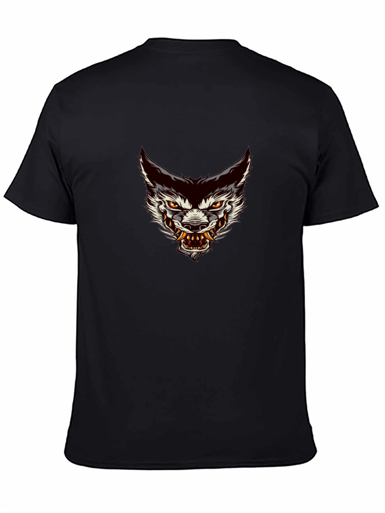 Mens Black Graphic Tee - Wolf Head Design