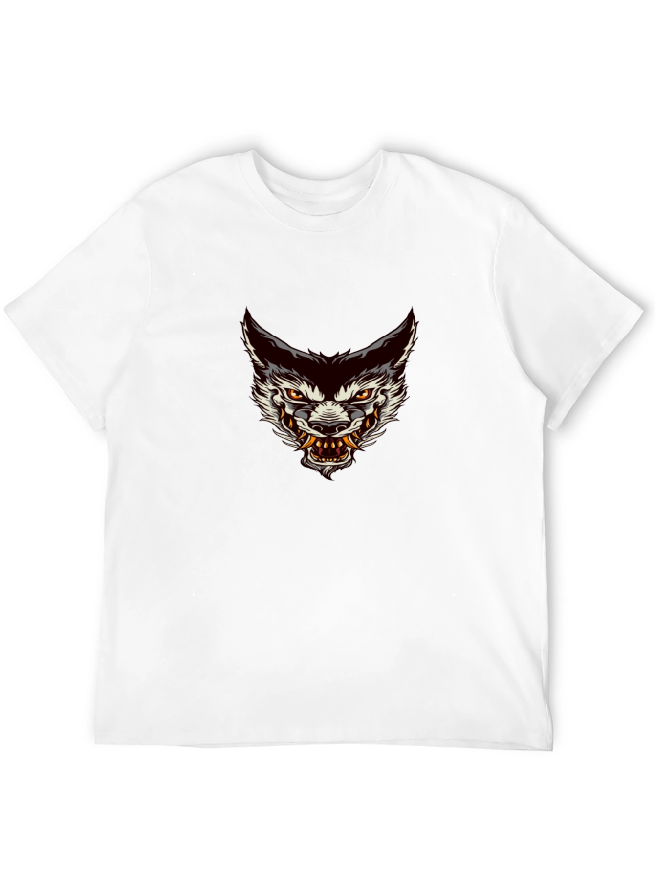 Mens Black Graphic Tee - Wolf Head Design