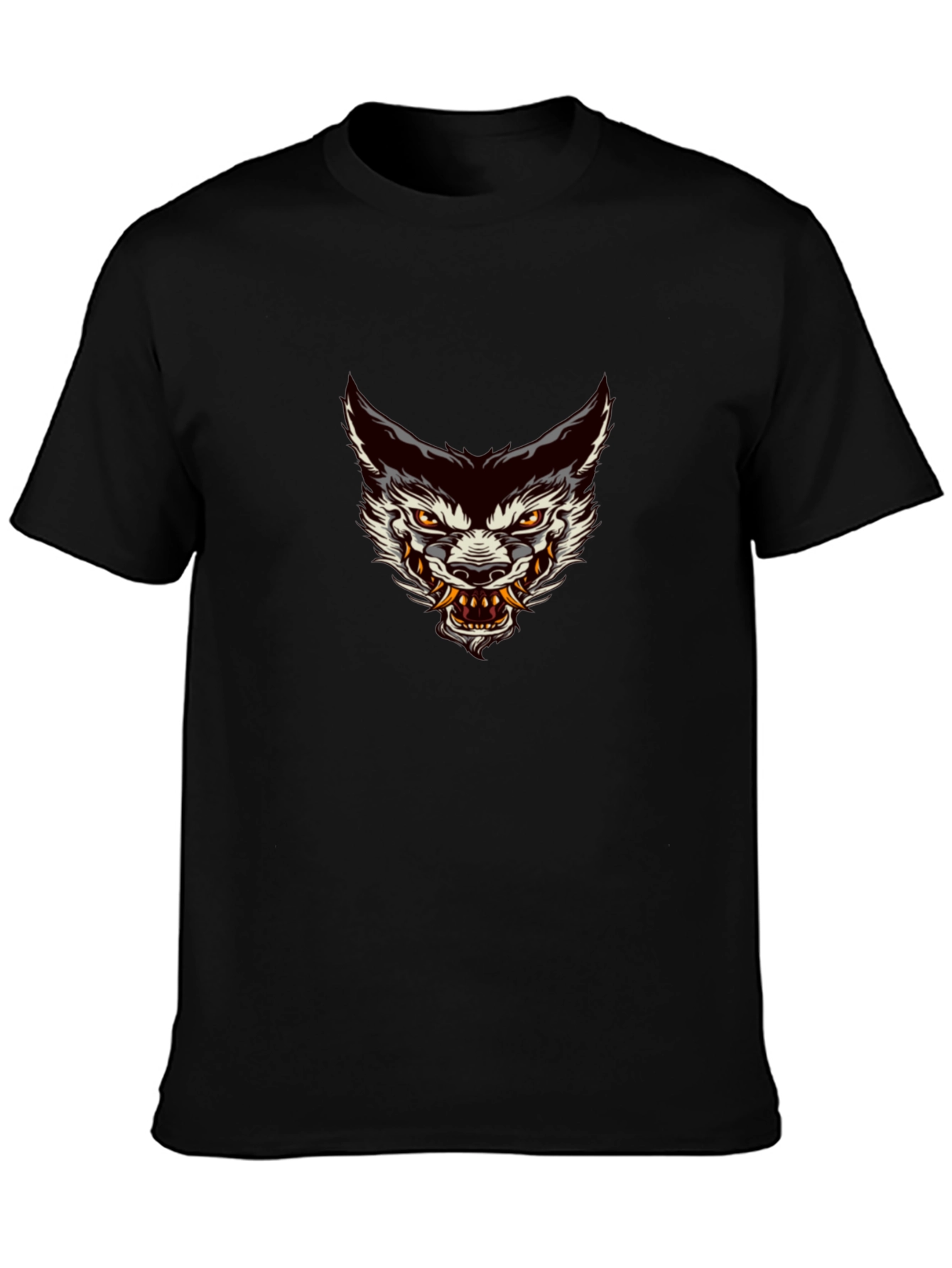 Mens Black Graphic Tee - Wolf Head Design