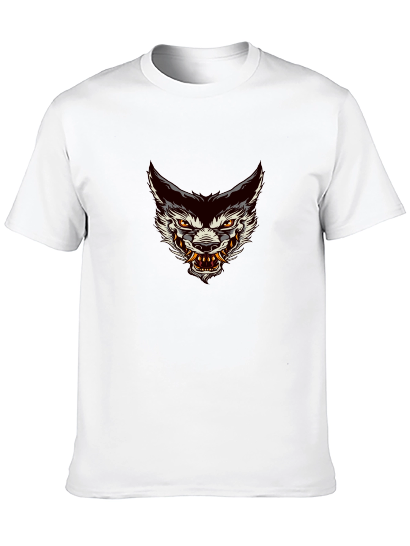 Mens Black Graphic Tee - Wolf Head Design