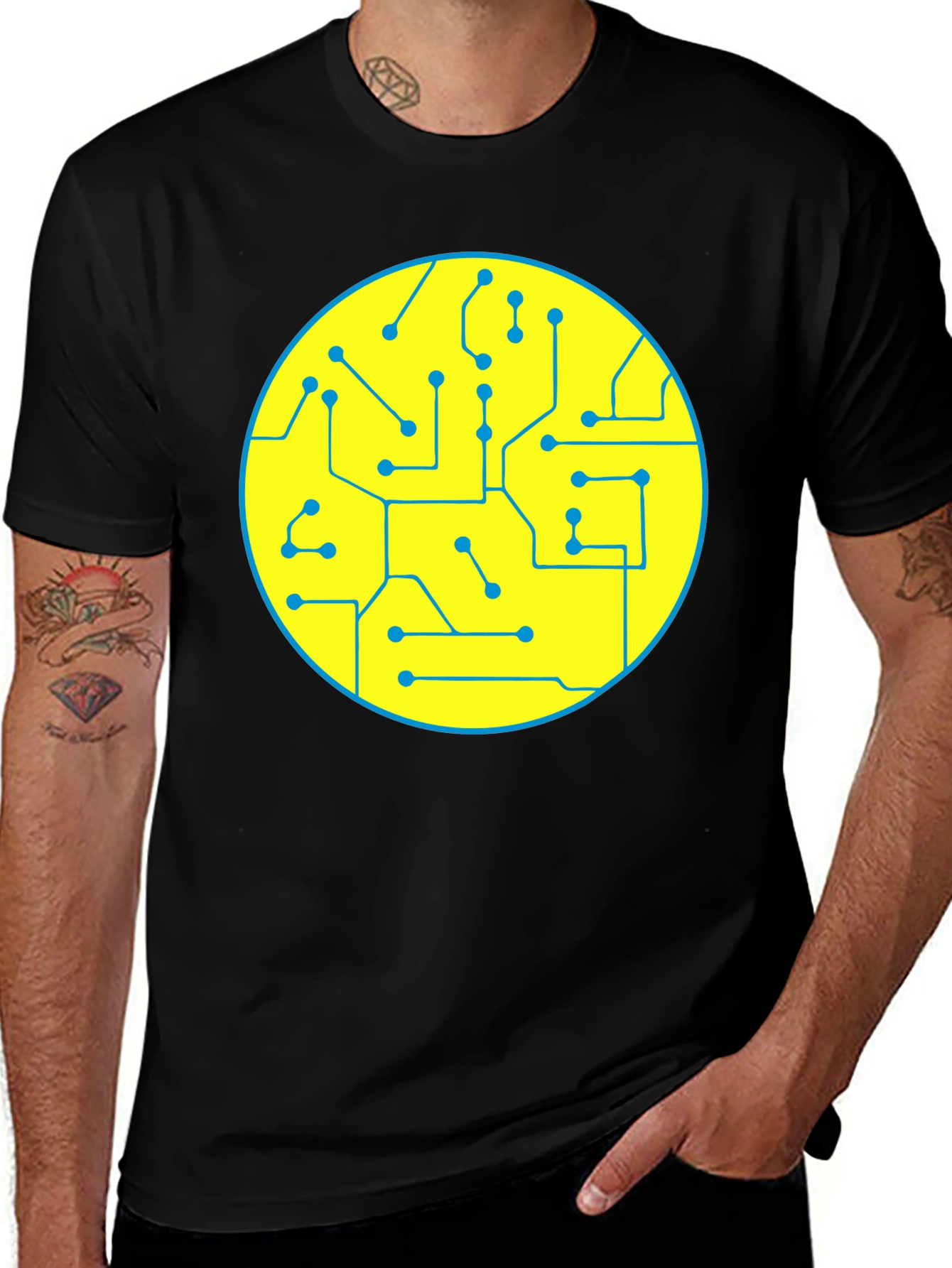 Circuit Board Graphic Tee - Black Cotton