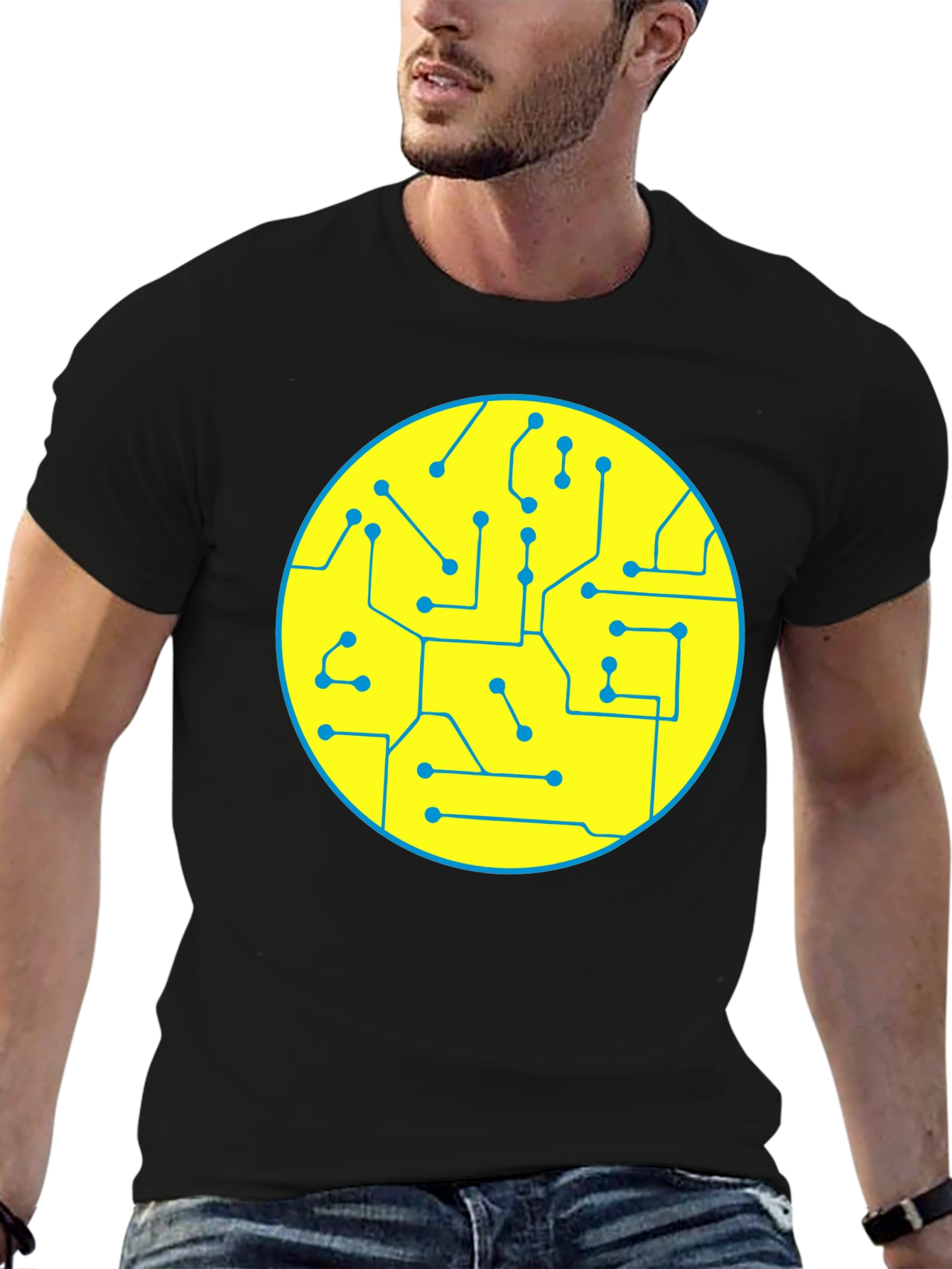 Circuit Board Graphic Tee - Black Cotton