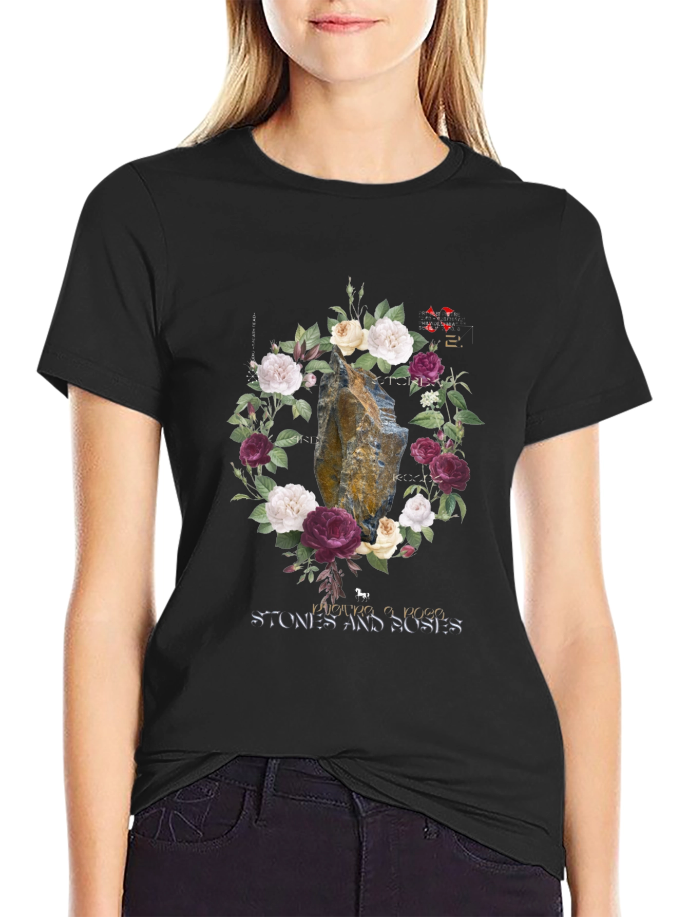 Stone Roses Graphic Tee - Floral Rock Design