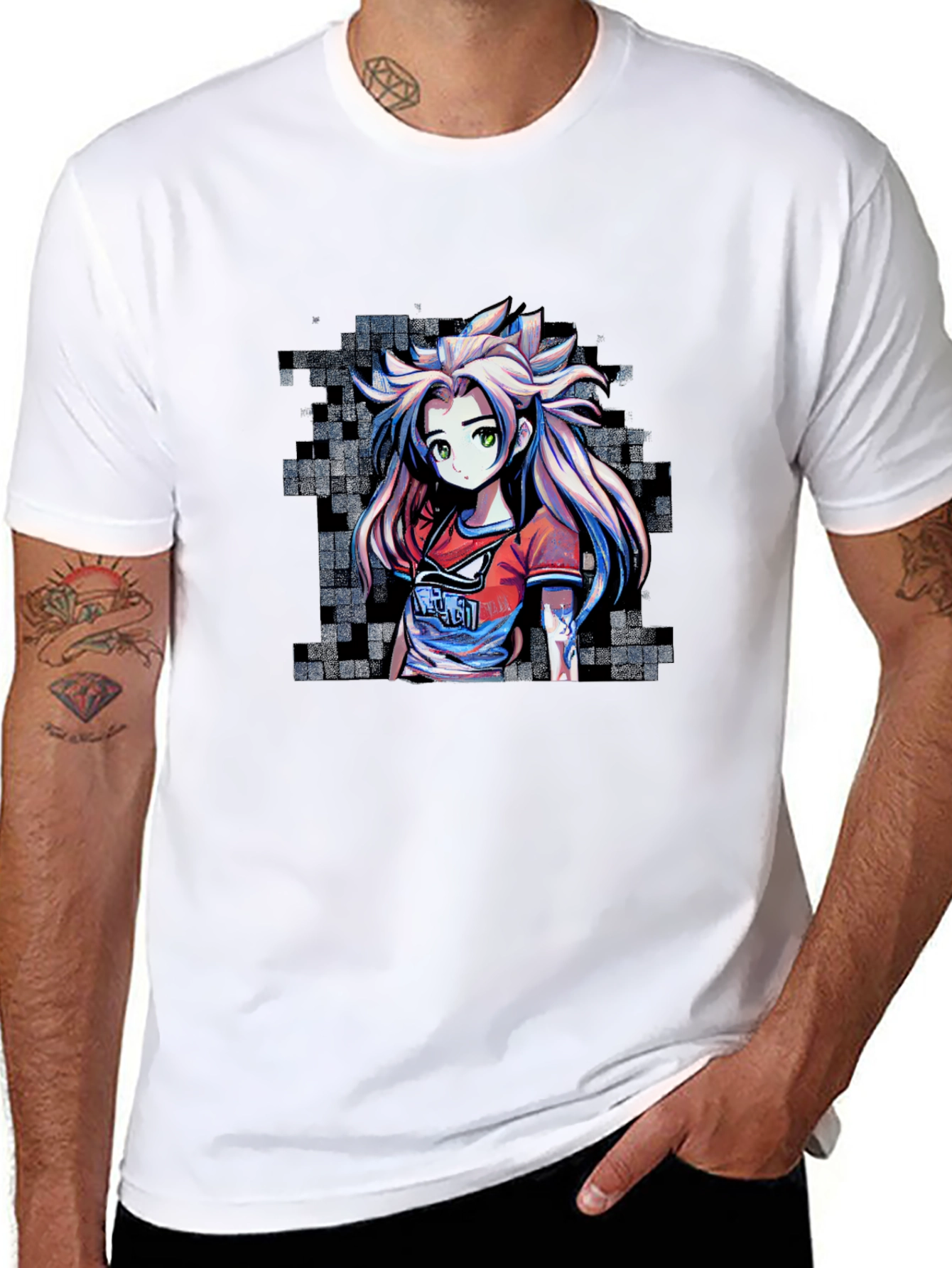 Anime Girl Graphic Tee - Stylish Pixel Art Design
