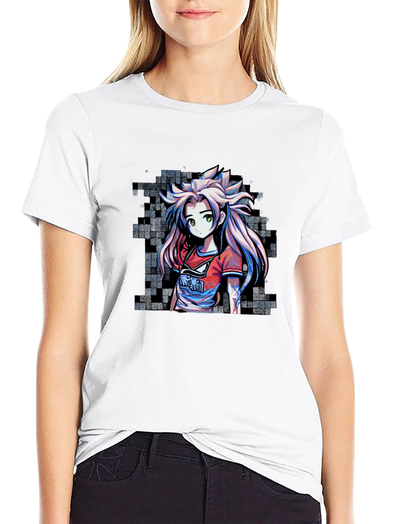 Anime Girl Graphic Tee - Stylish Pixel Art Design