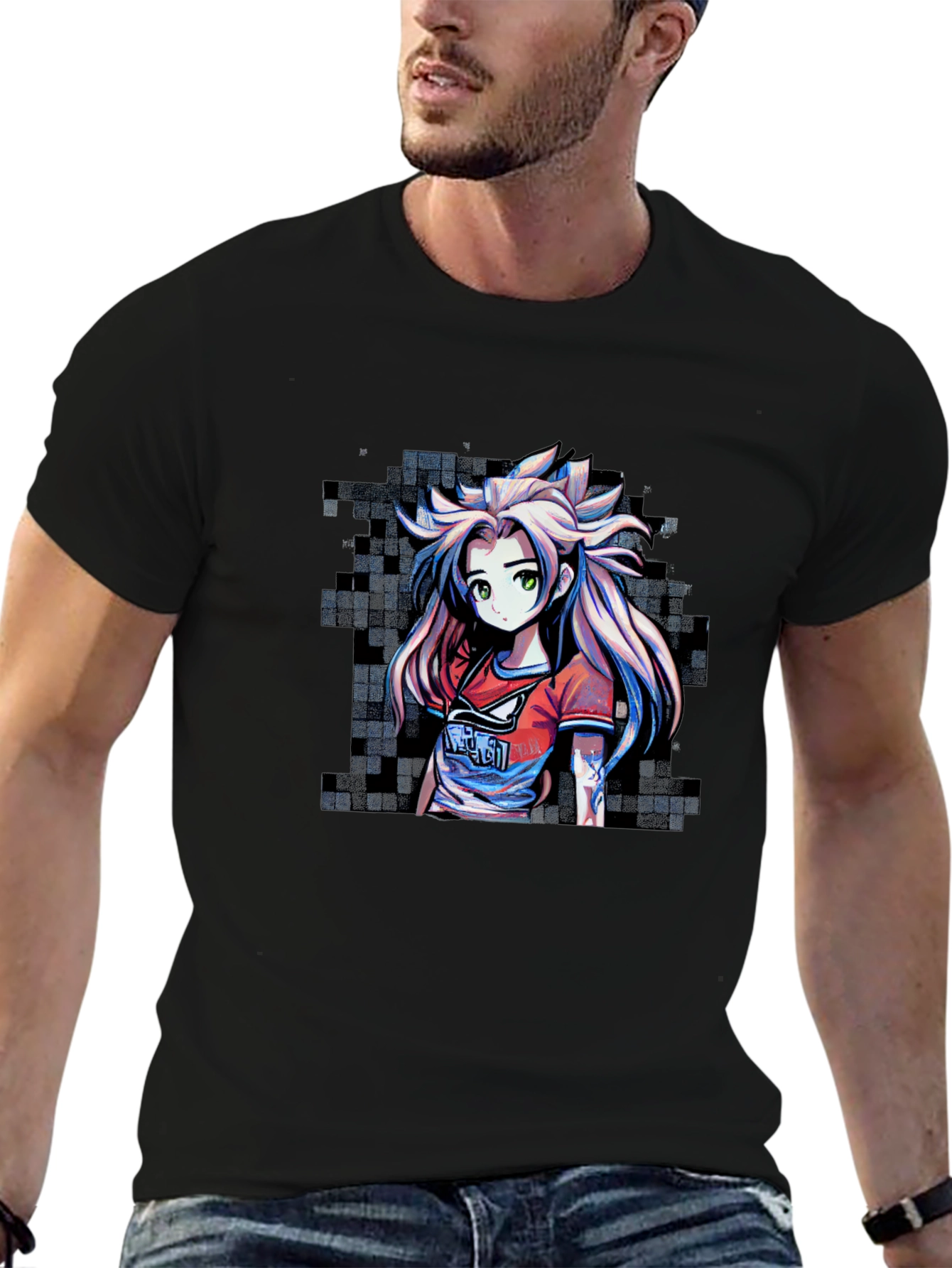 Anime Girl Graphic Tee - Stylish Pixel Art Design