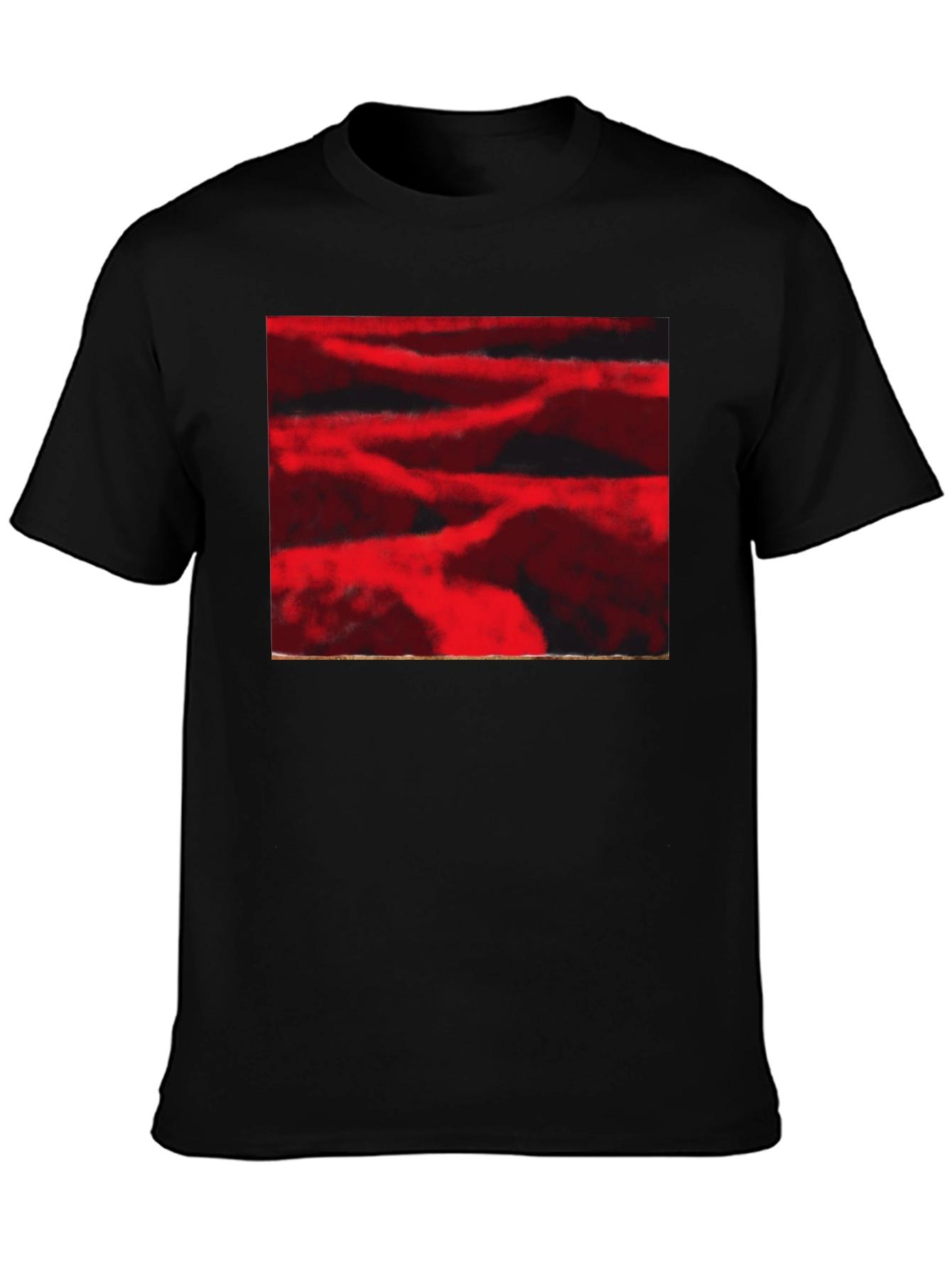 Abstract Red Landscape Print Black T-Shirt
