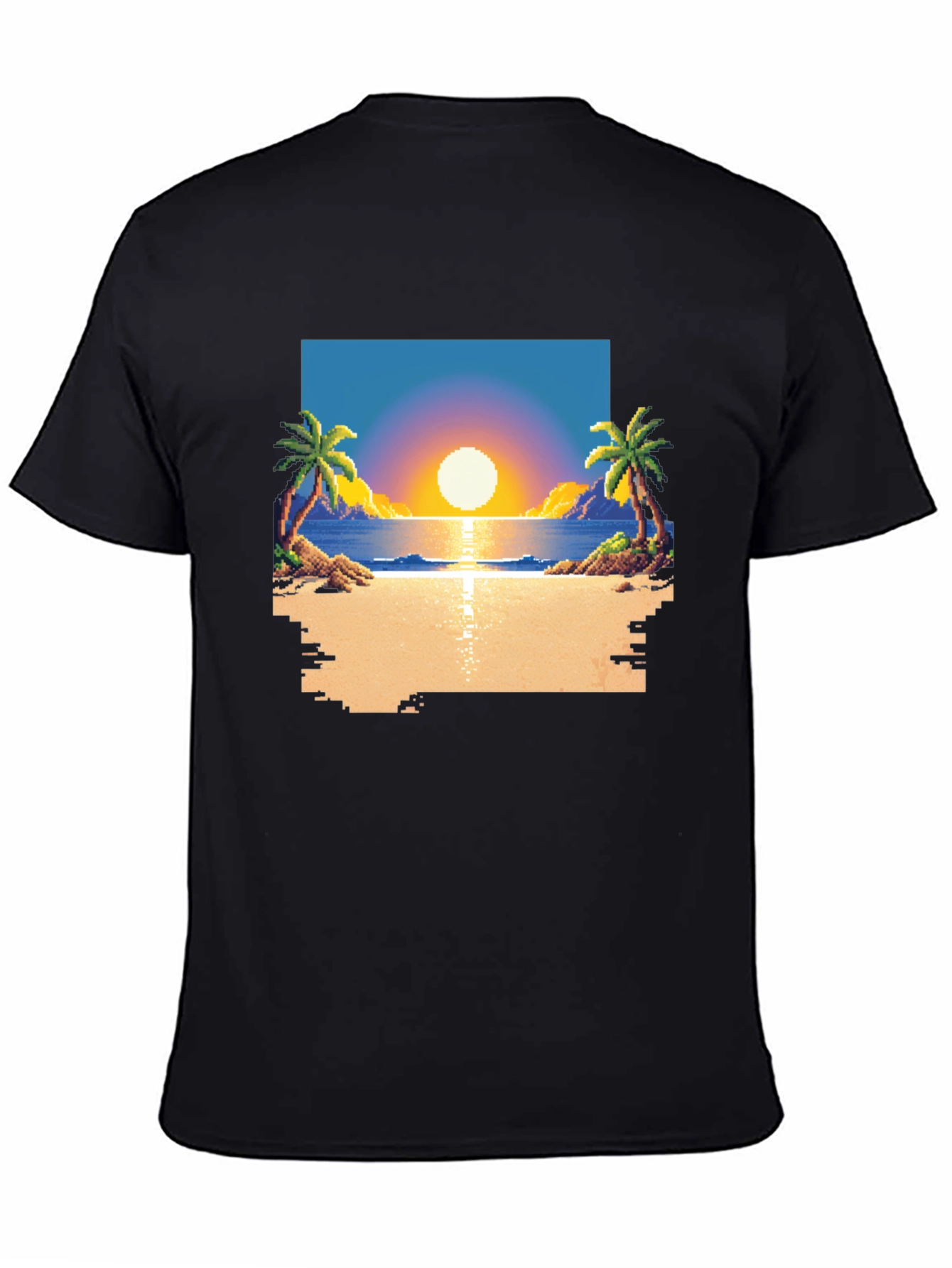 Pixel Sunset Beach T-Shirt - Retro Gaming Style