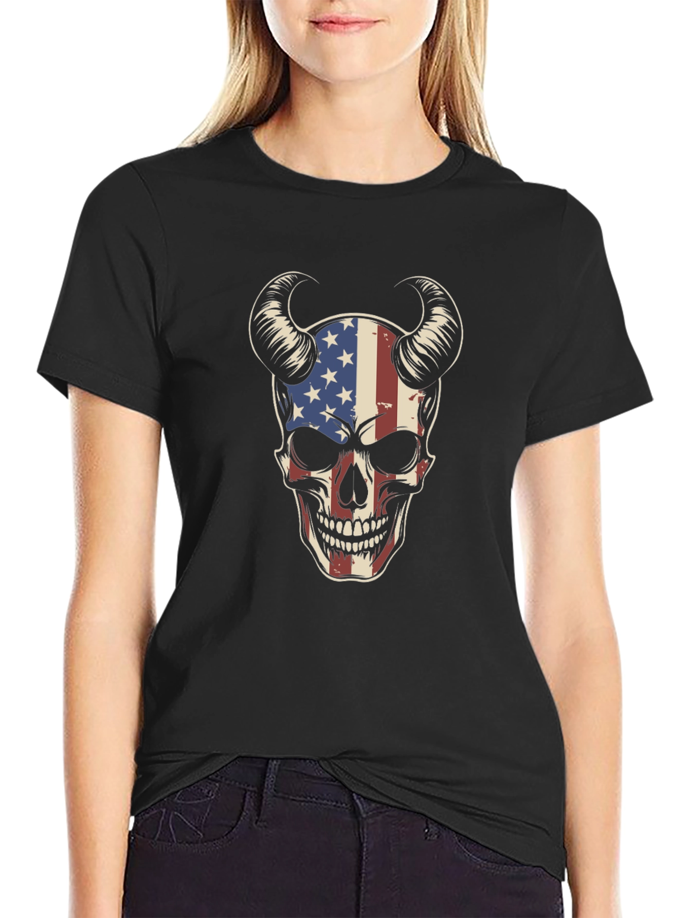 American Flag Skull Graphic T-Shirt