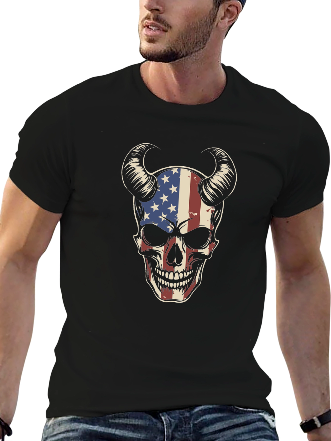 American Flag Skull Graphic T-Shirt