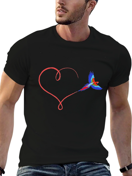 Heart & Parrot Graphic Black T-Shirt