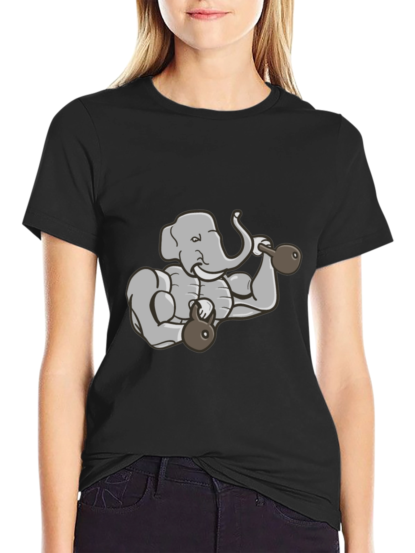 Weightlifting Elephant Graphic Tee - Black