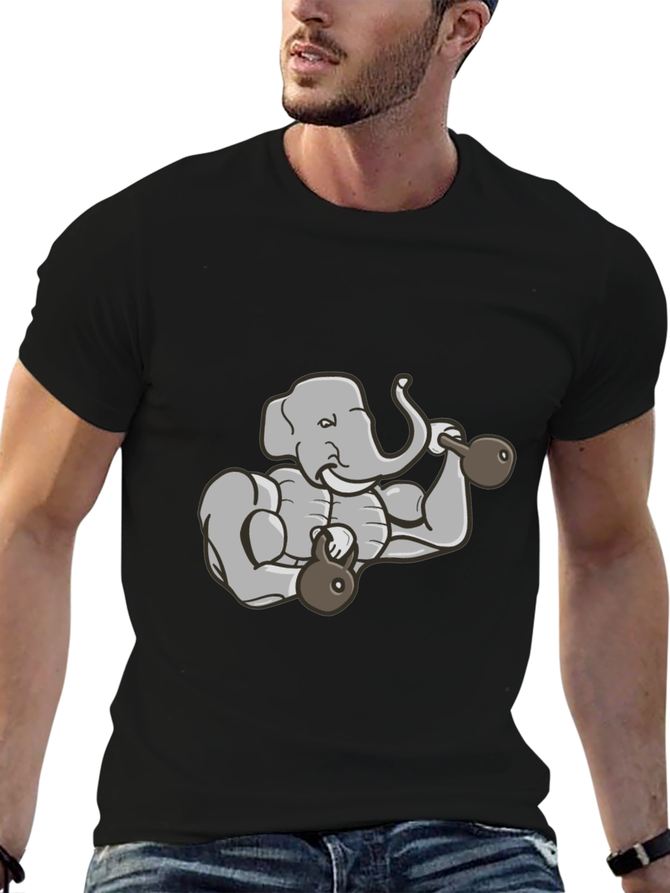 Weightlifting Elephant Graphic Tee - Black