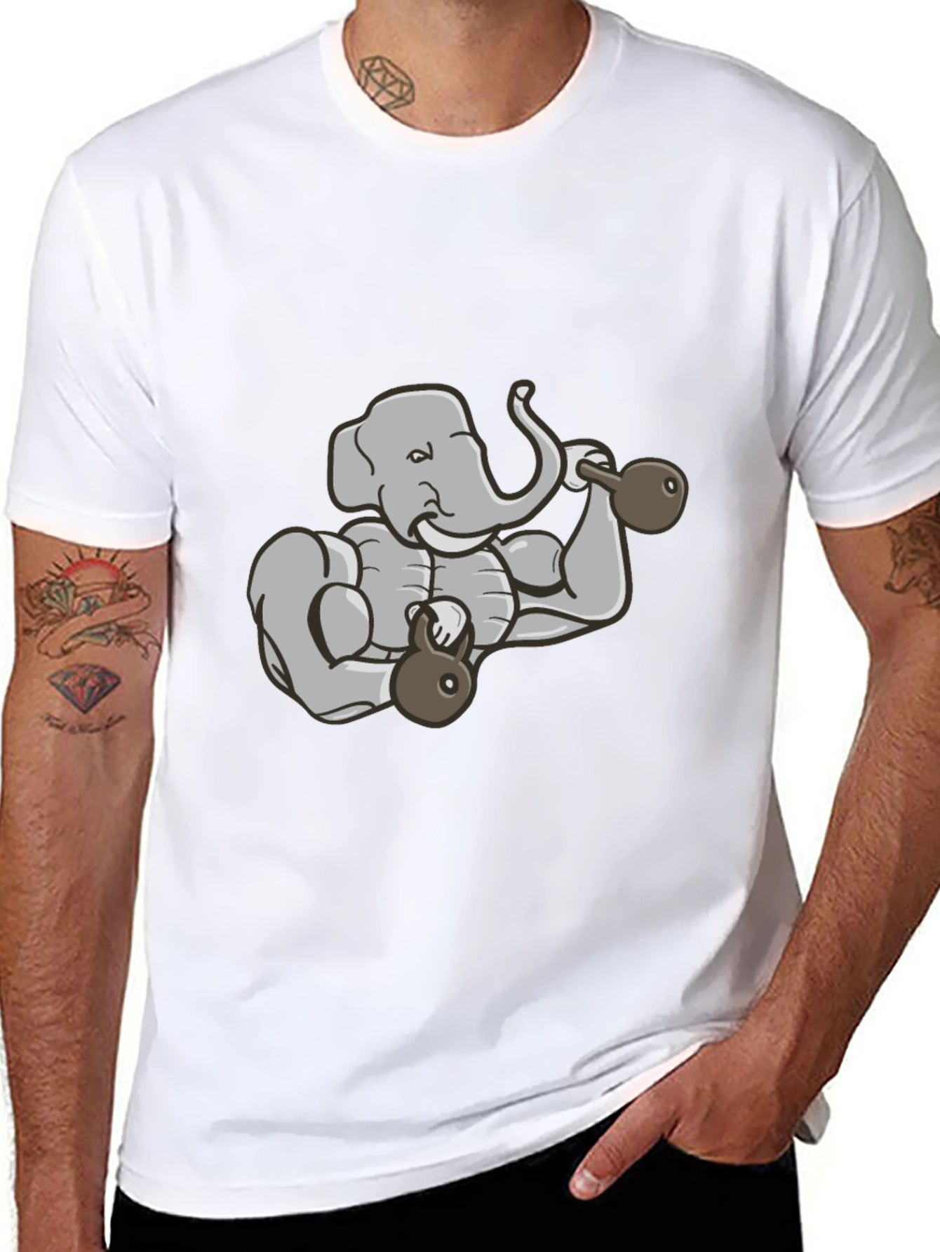 Weightlifting Elephant Graphic Tee - Black