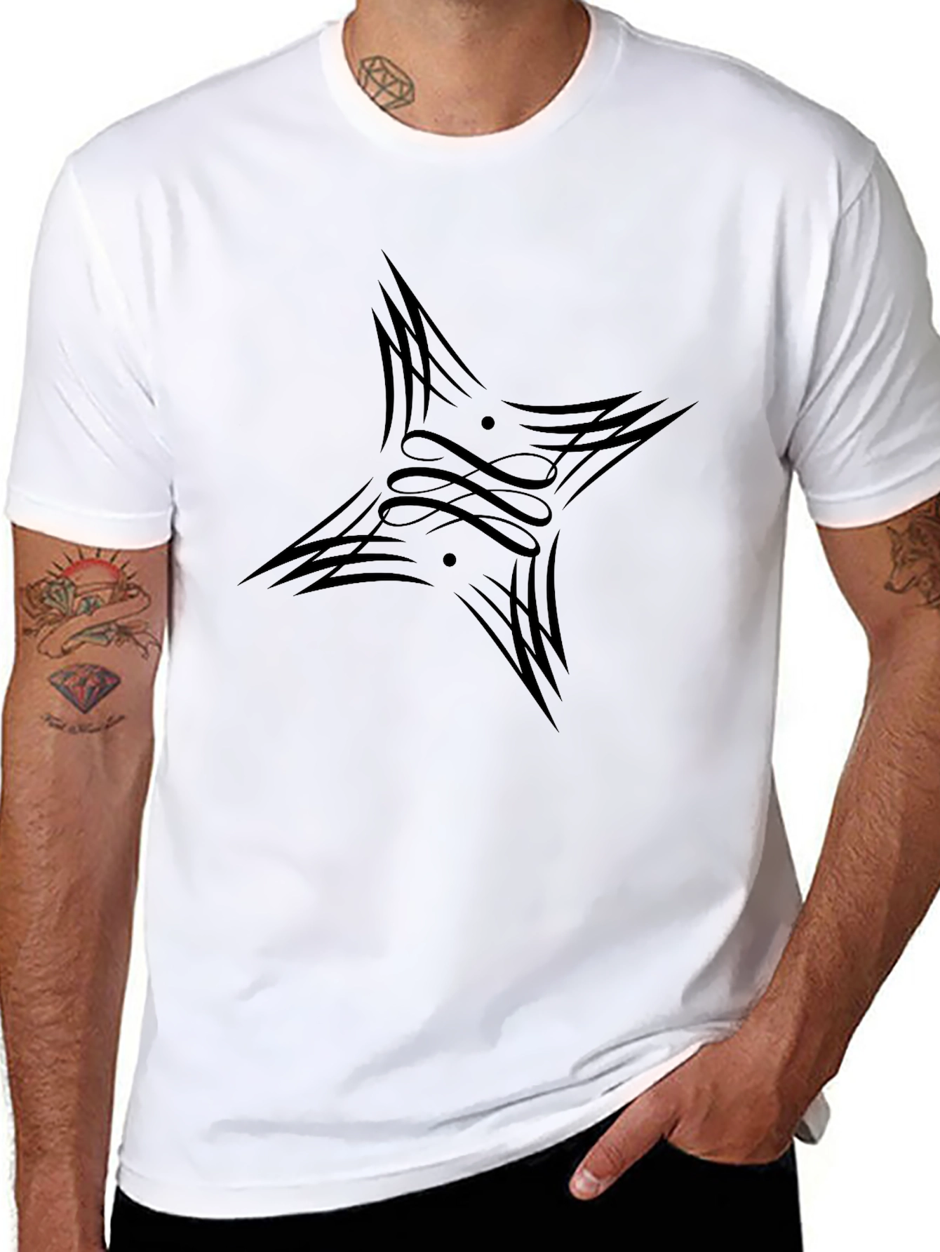 Black Graphic Tee - Tribal Star Design
