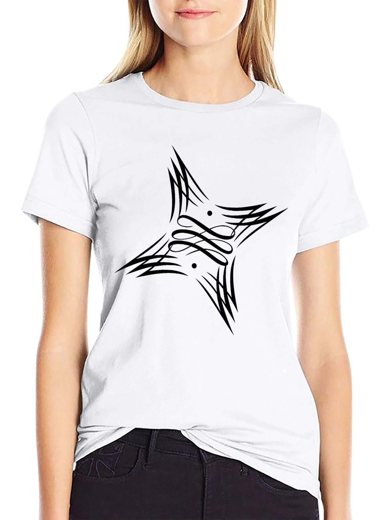 Black Graphic Tee - Tribal Star Design