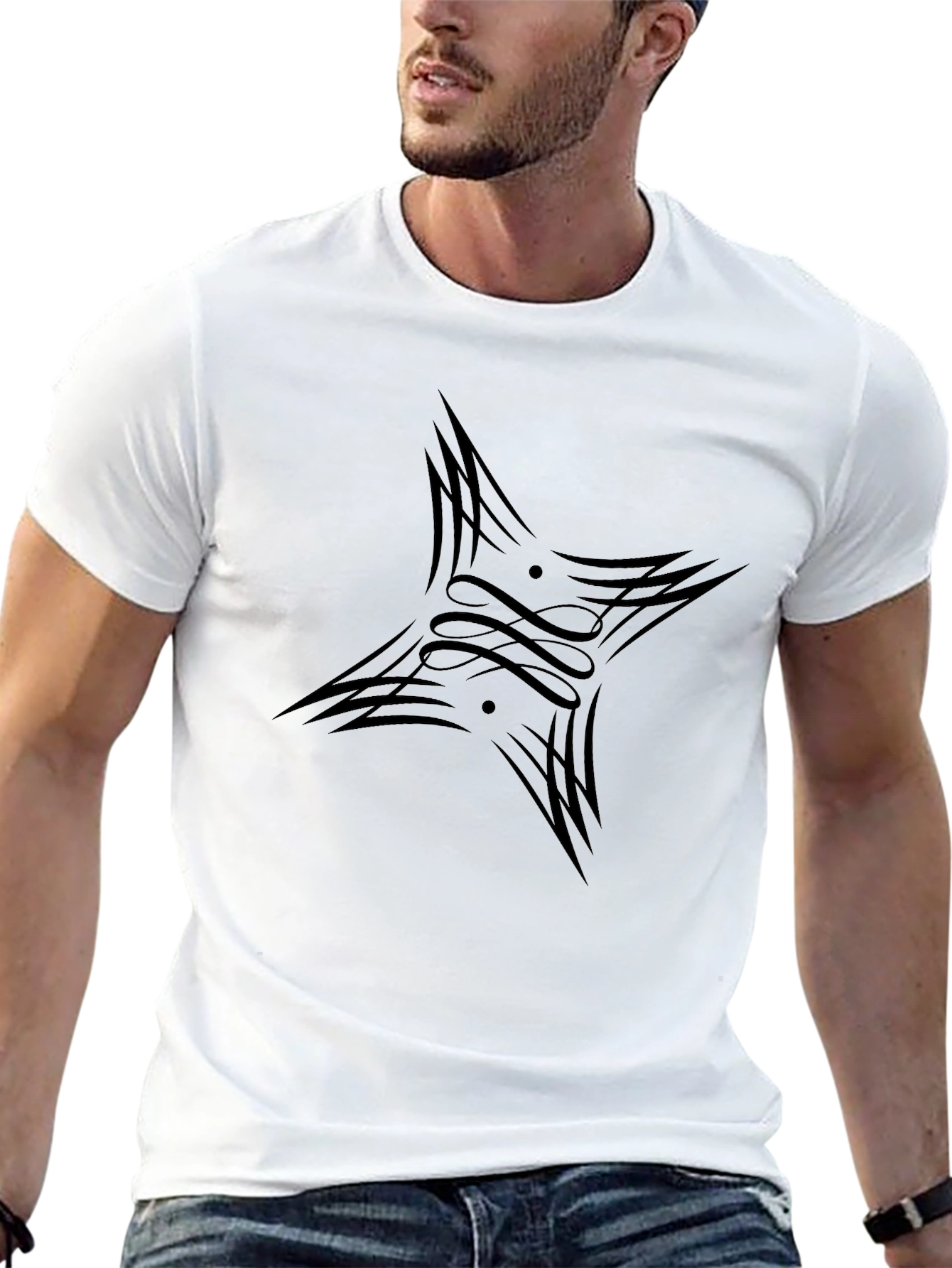 Black Graphic Tee - Tribal Star Design