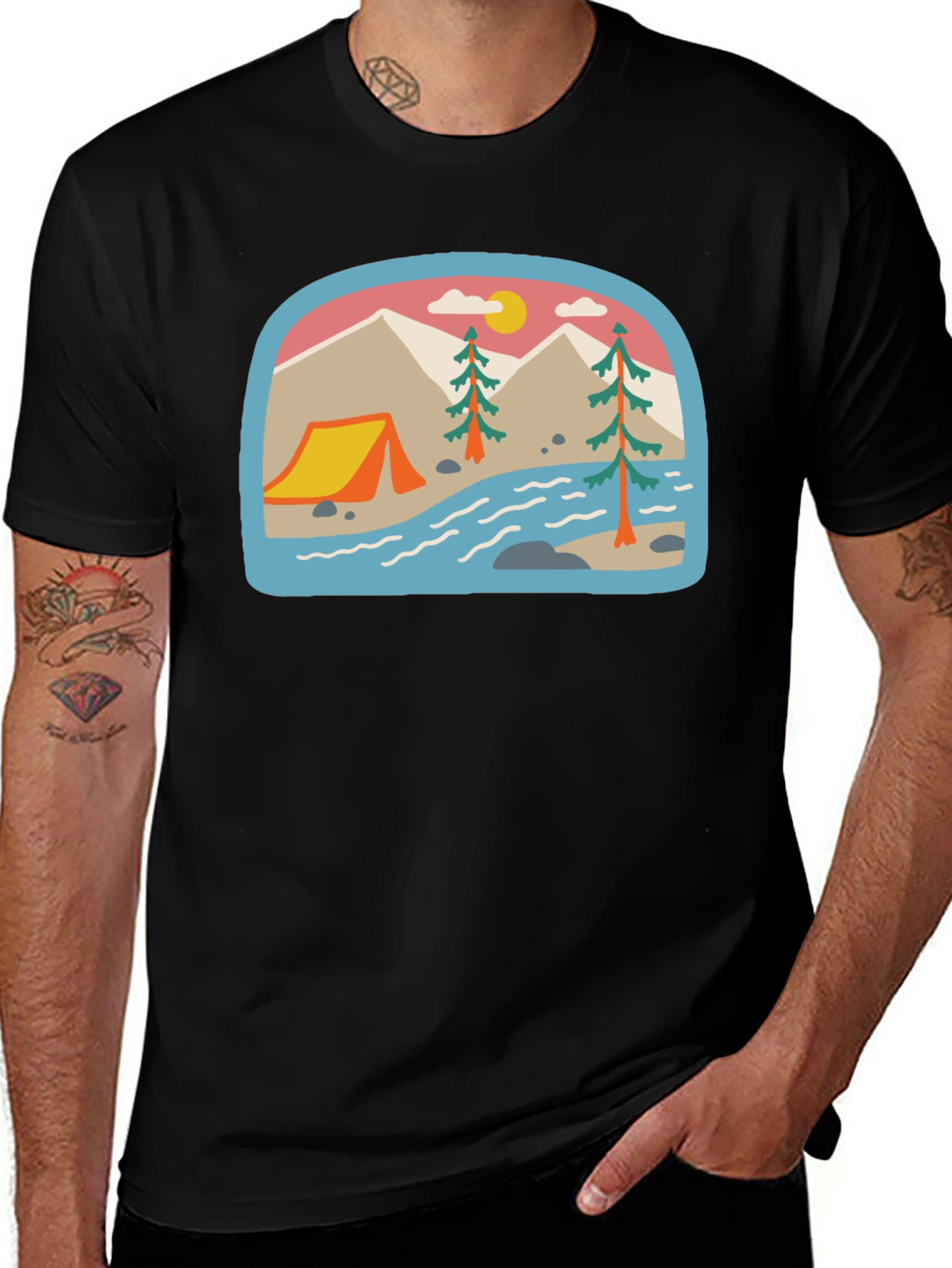 Camping Adventure Graphic Tee - Black