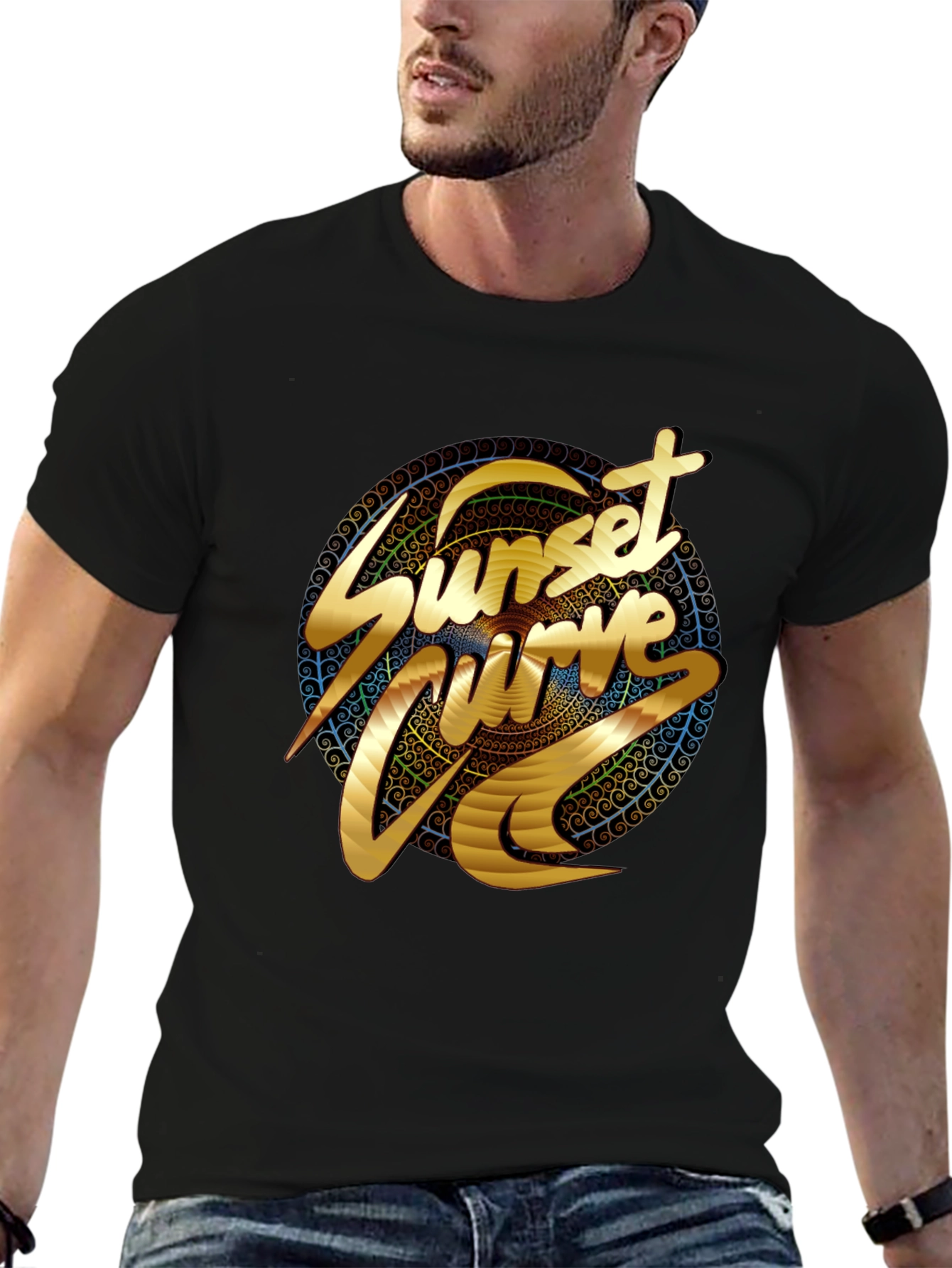 Sunset Curve Graphic T-Shirt - Black