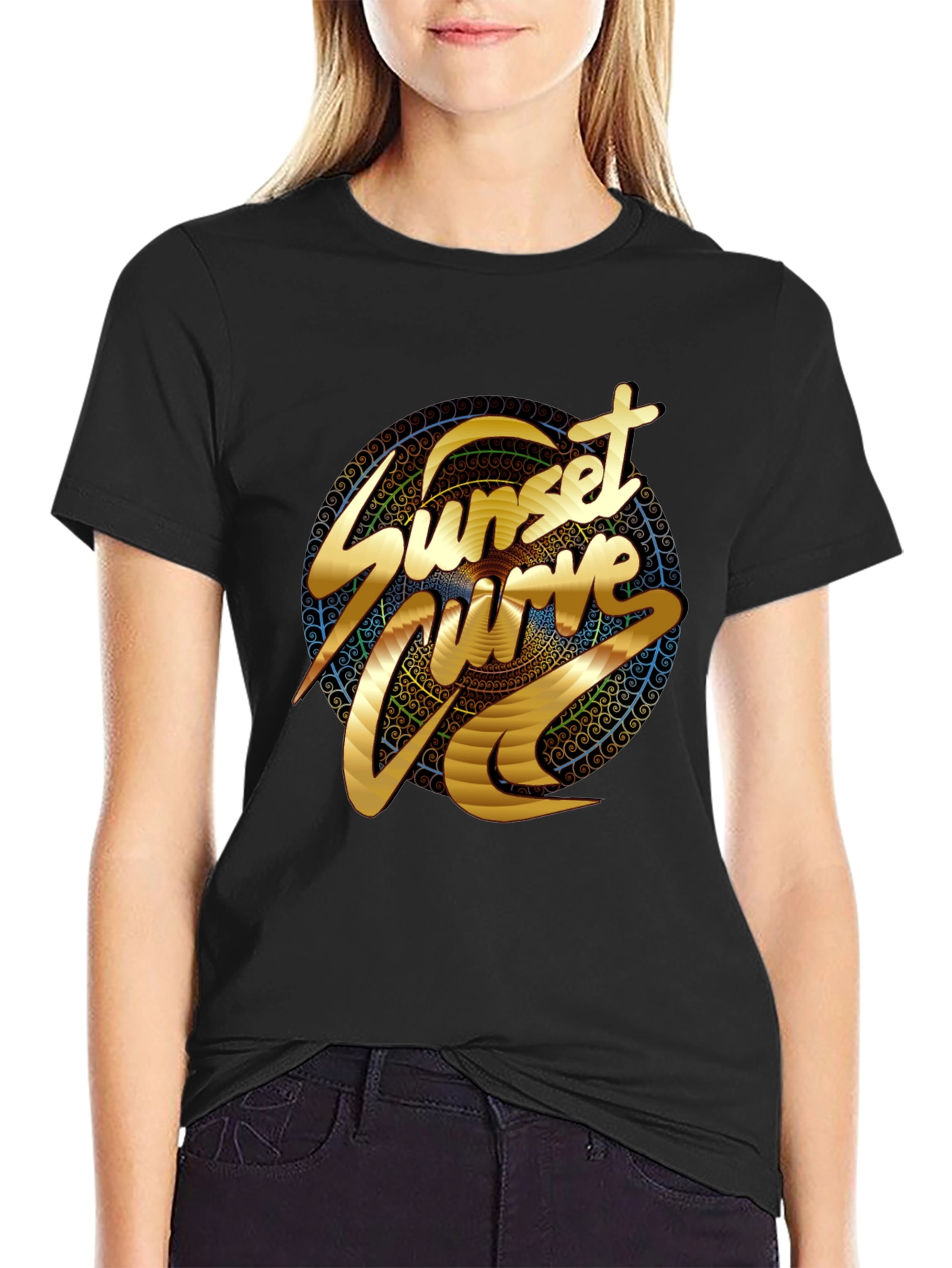 Sunset Curve Graphic T-Shirt - Black