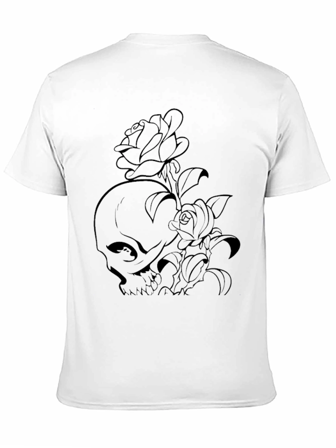 Skull and Roses Graphic Print Black T-Shirt