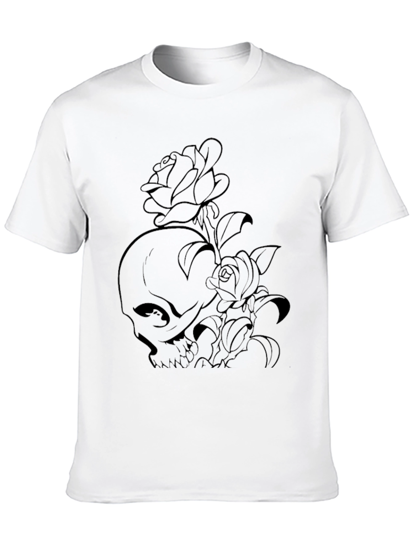 Skull and Roses Graphic Print Black T-Shirt