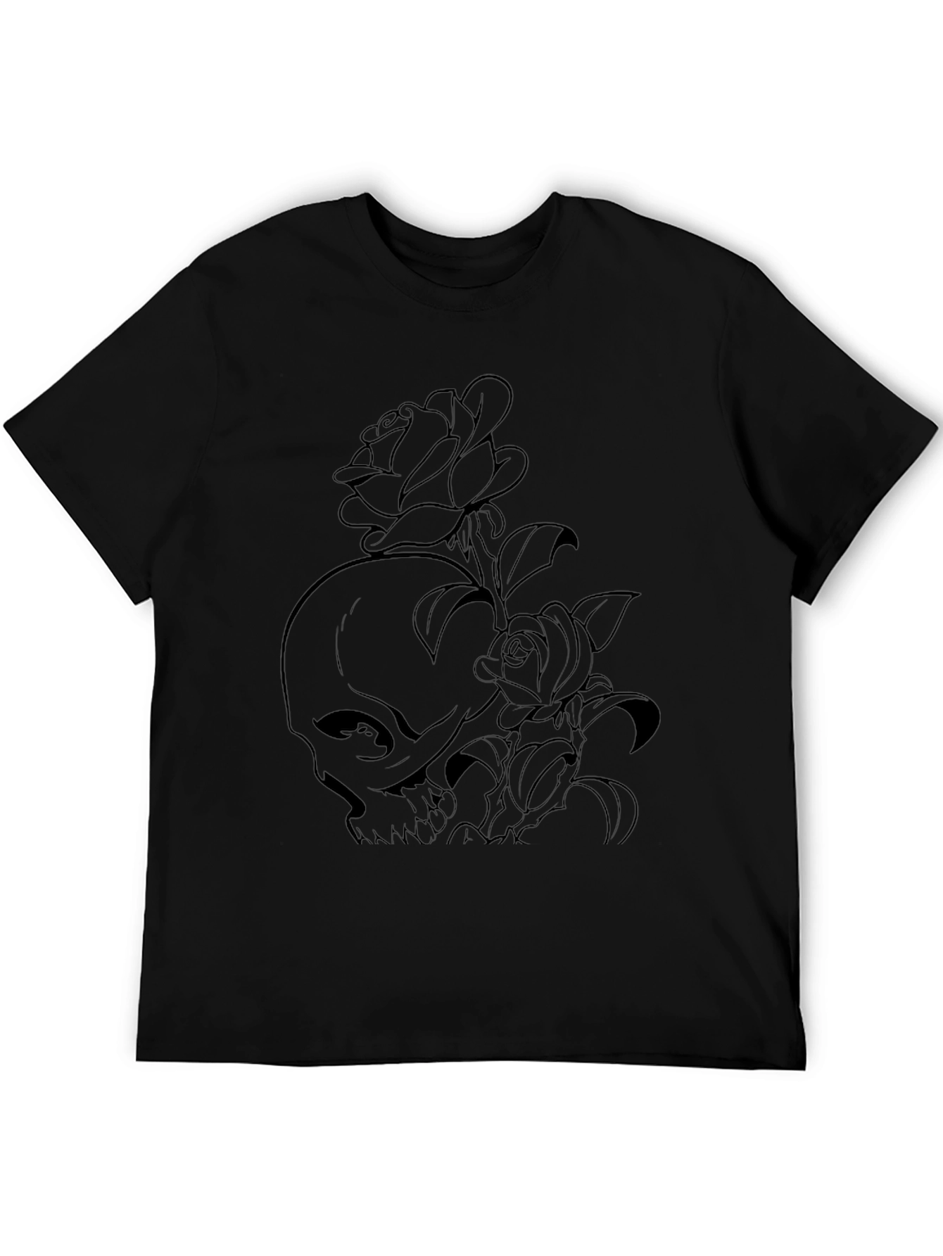 Skull and Roses Graphic Print Black T-Shirt