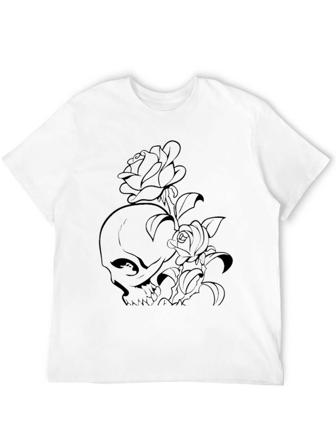 Skull and Roses Graphic Print Black T-Shirt