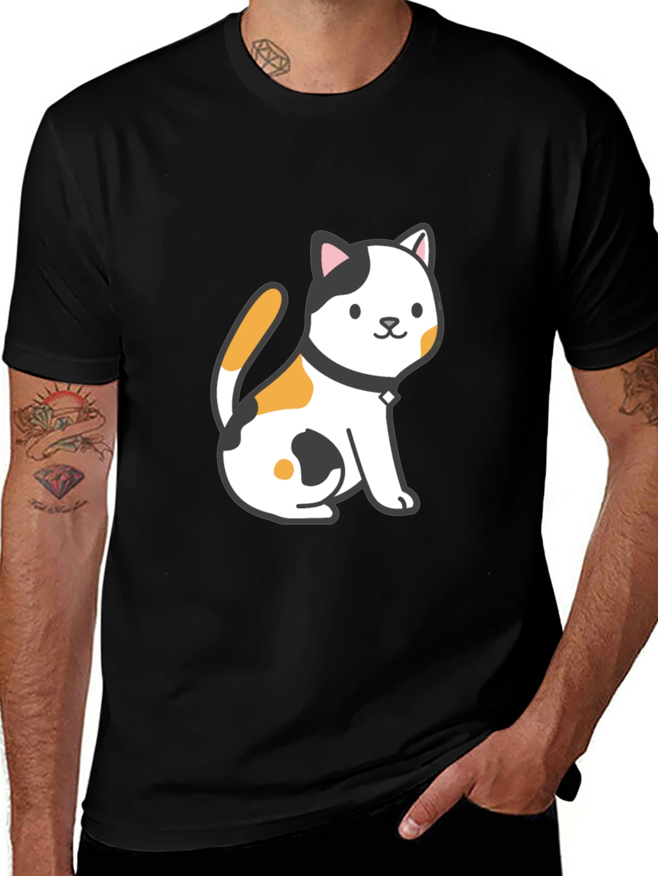 Cute Cat Graphic Tee - Black Unisex T-Shirt