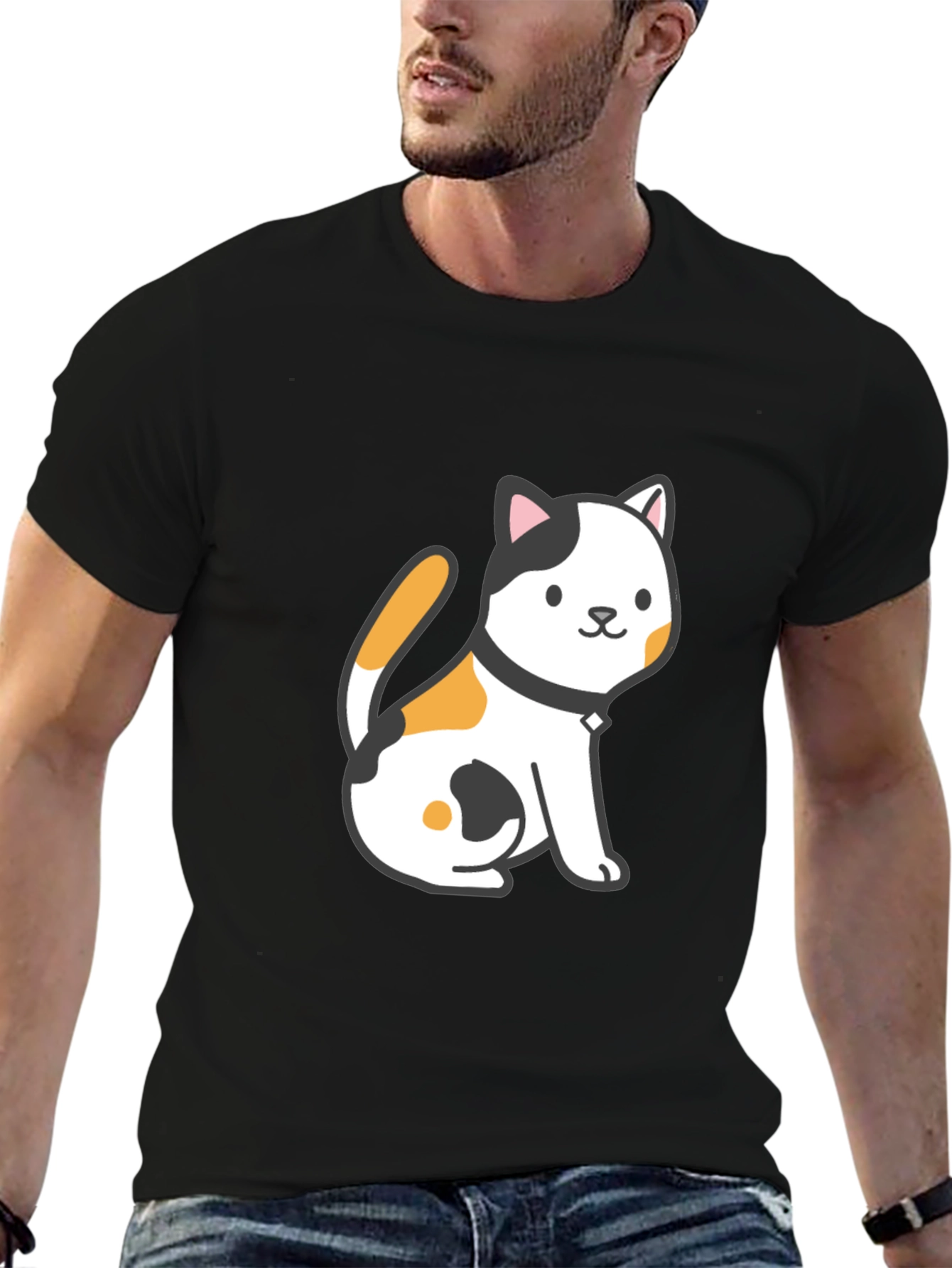 Cute Cat Graphic Tee - Black Unisex T-Shirt