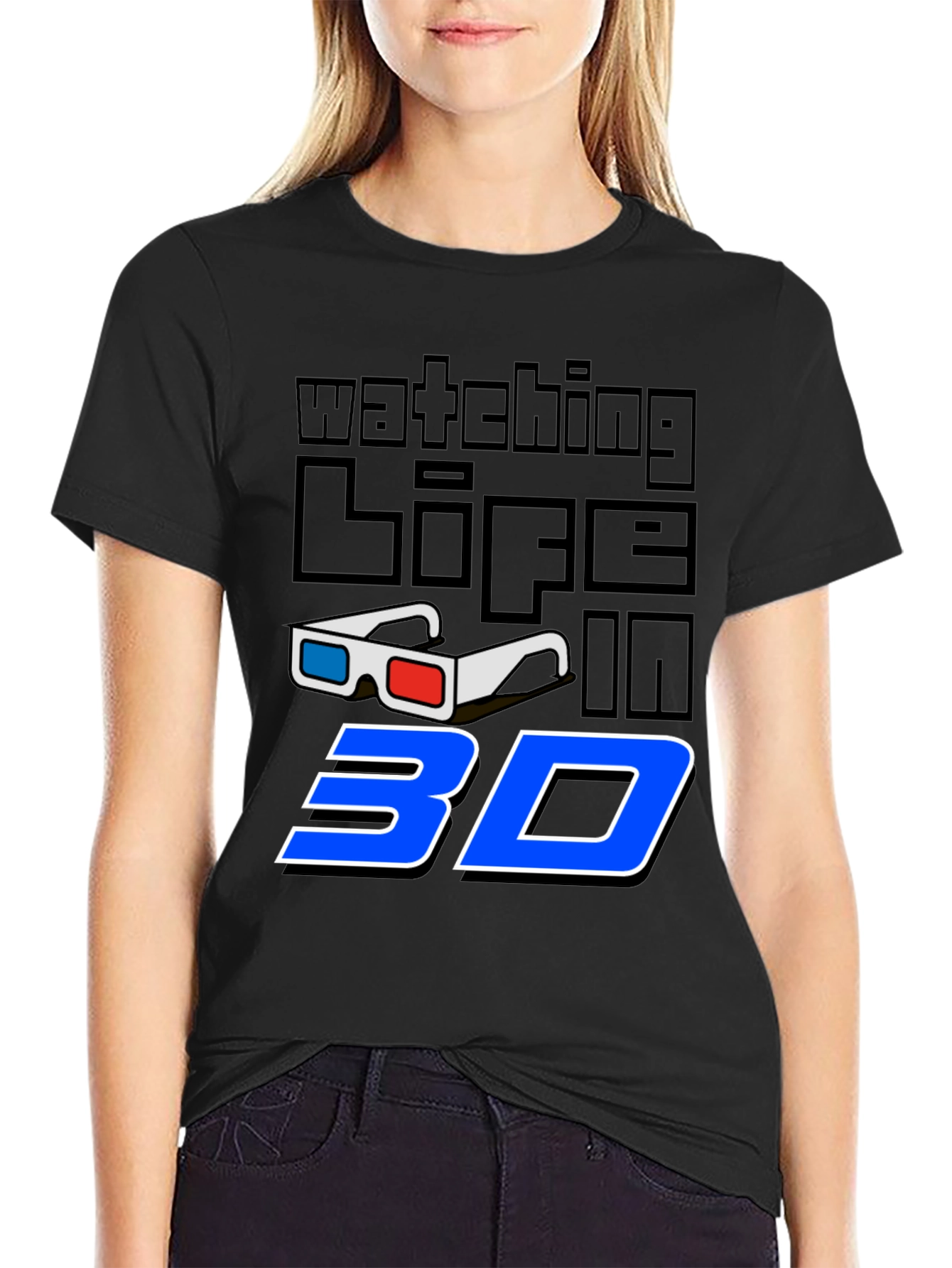 Watching Life in 3D Black Graphic Tee