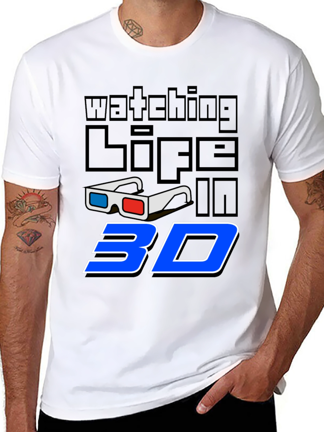 Watching Life in 3D Black Graphic Tee