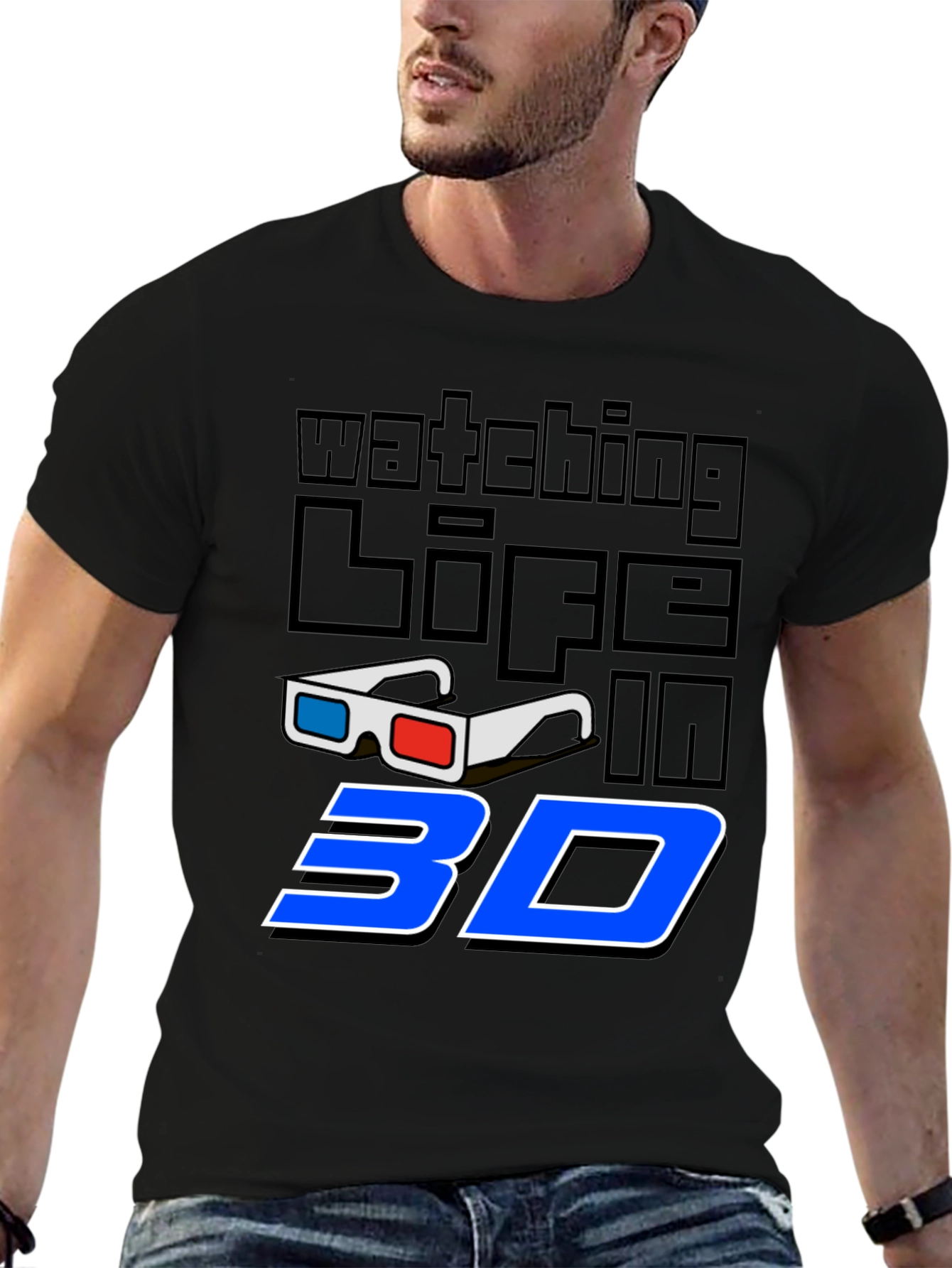 Watching Life in 3D Black Graphic Tee
